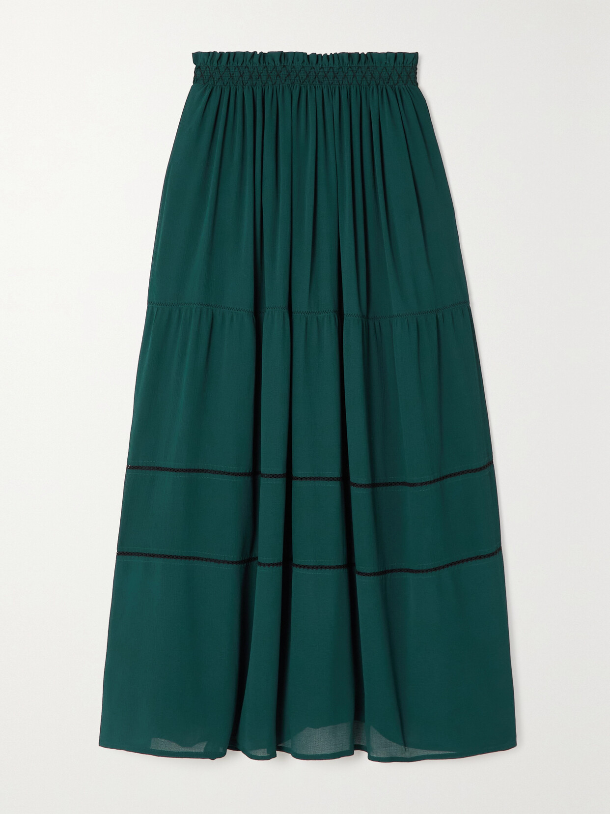 See By Chloé Embroidered Georgette Maxi Skirt - Green