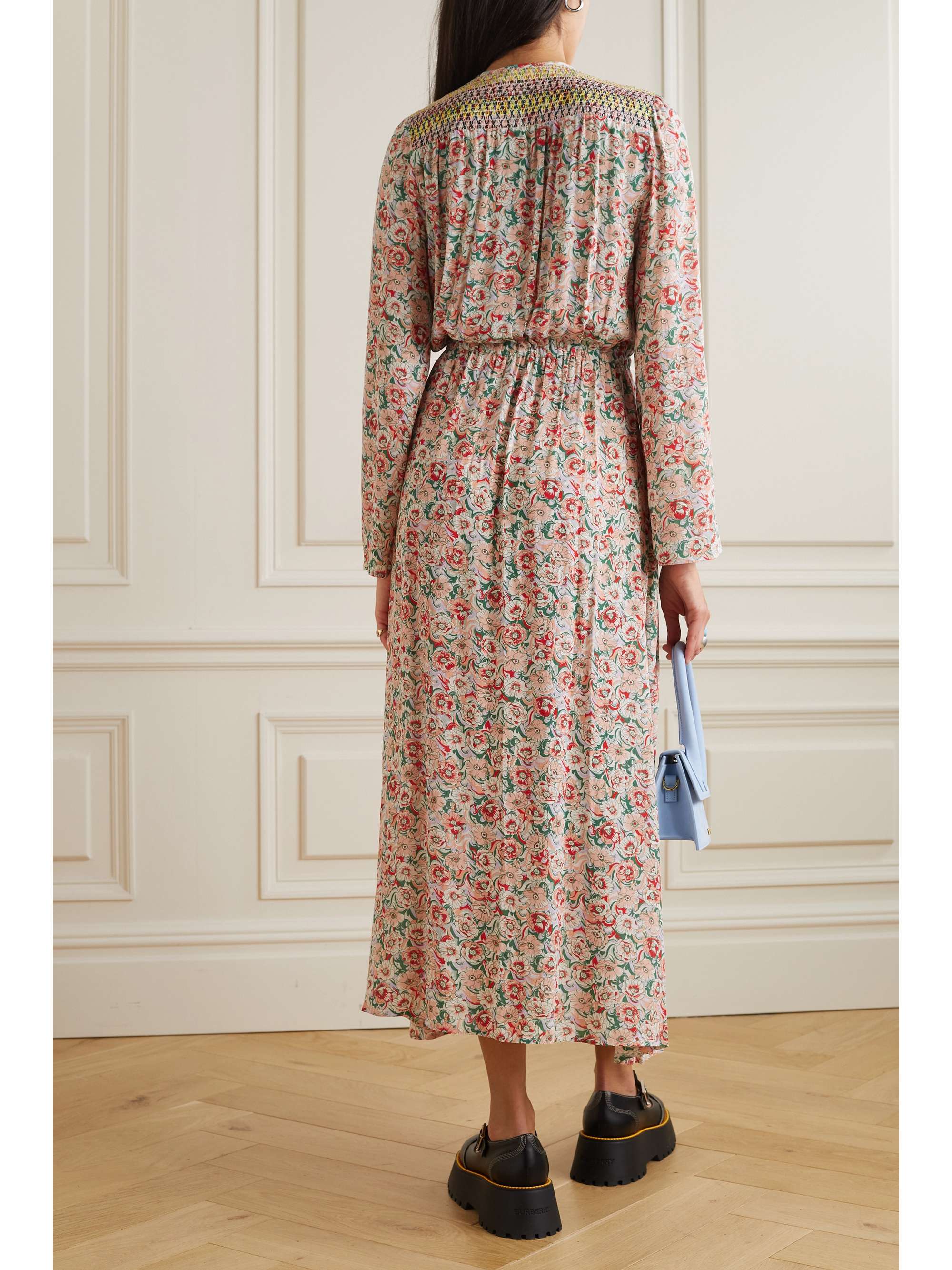 SEE BY CHLOÉ Smocked floral-print crepe midi wrap dress