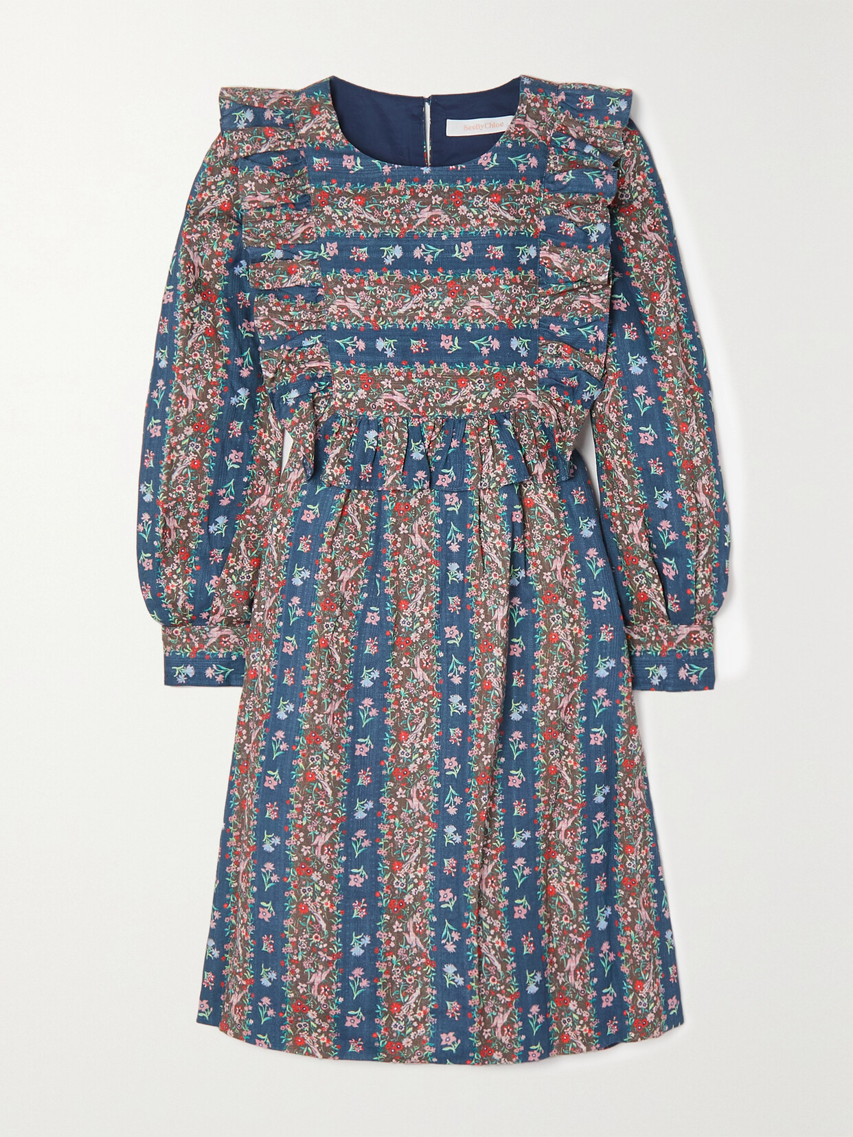 See By Chloé Deva Printed Linen Midi Dress In Blue