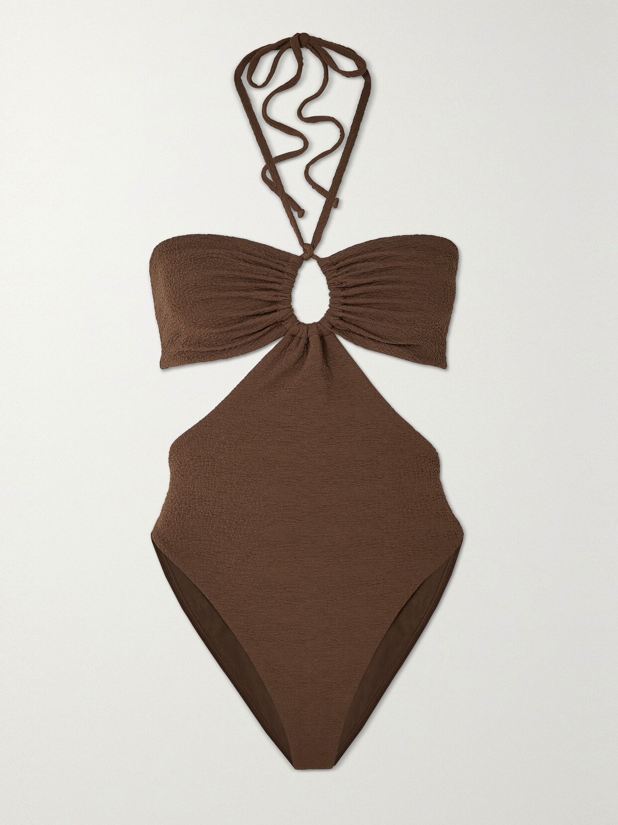 Mara Hoffman - + Net Sustain Blanca Cutout Recycled-seersucker Halterneck Swimsuit - Brown