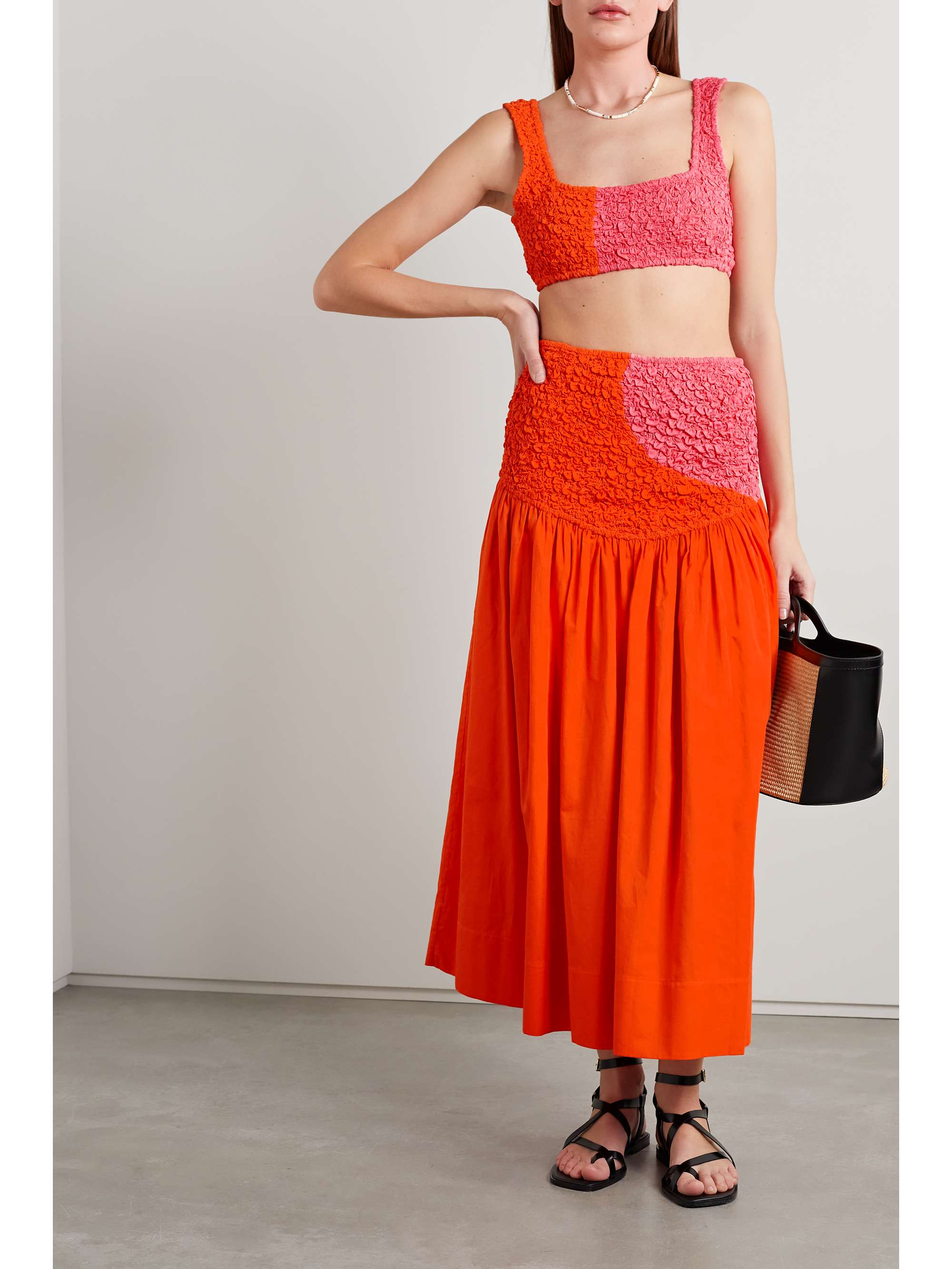 MARA HOFFMAN + NET SUSTAIN Shelly two-tone organic cotton-popcorn jersey top