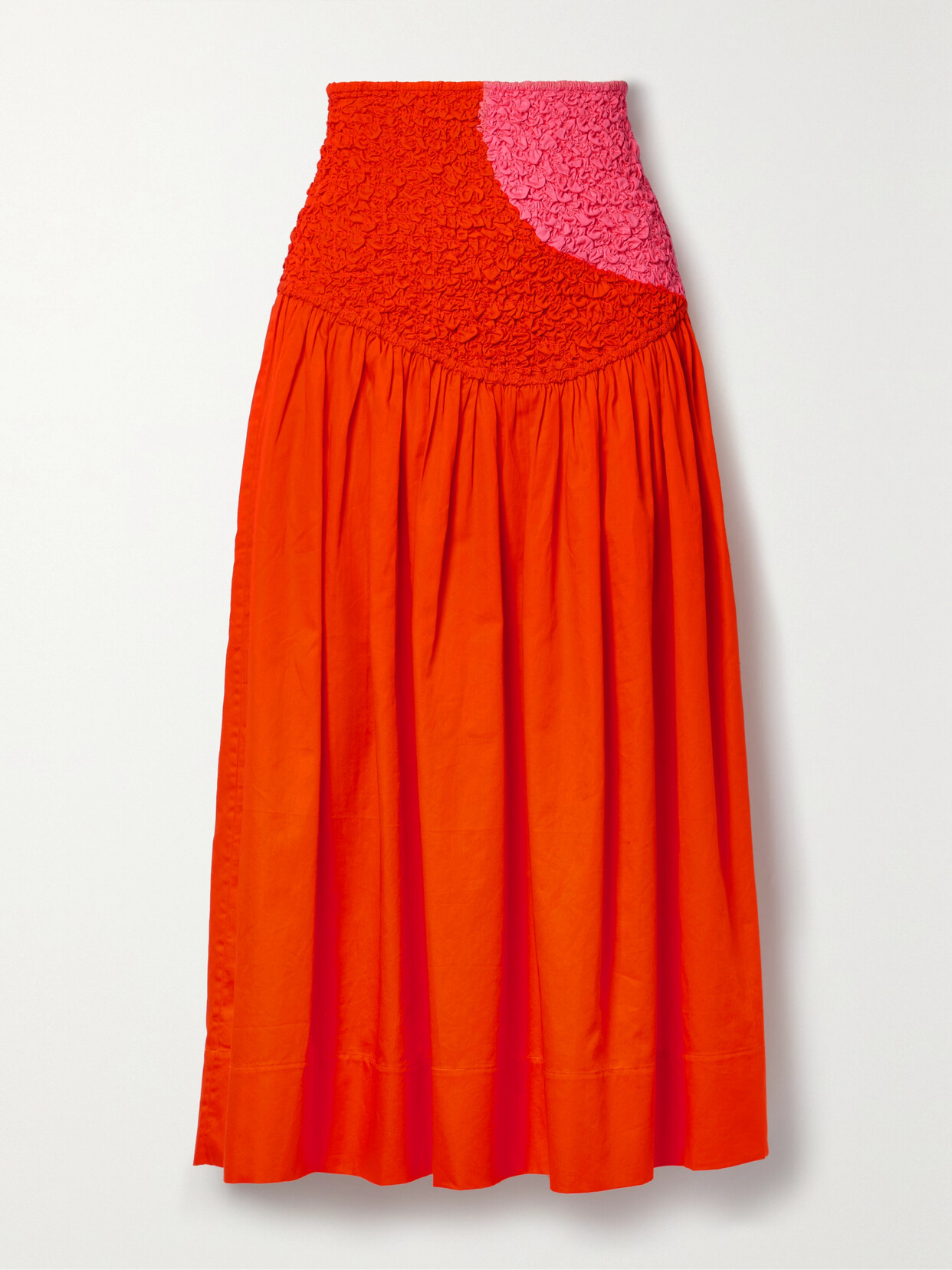 Mara Hoffman - + Net Sustain Nicole Organic Cotton-poplin And Popcorn Jersey Midi Skirt - Orange