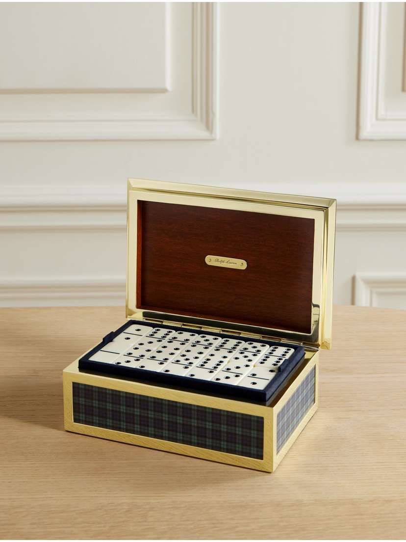 Ralph Lauren Home Checked Wood And Gold-tone Domino Set