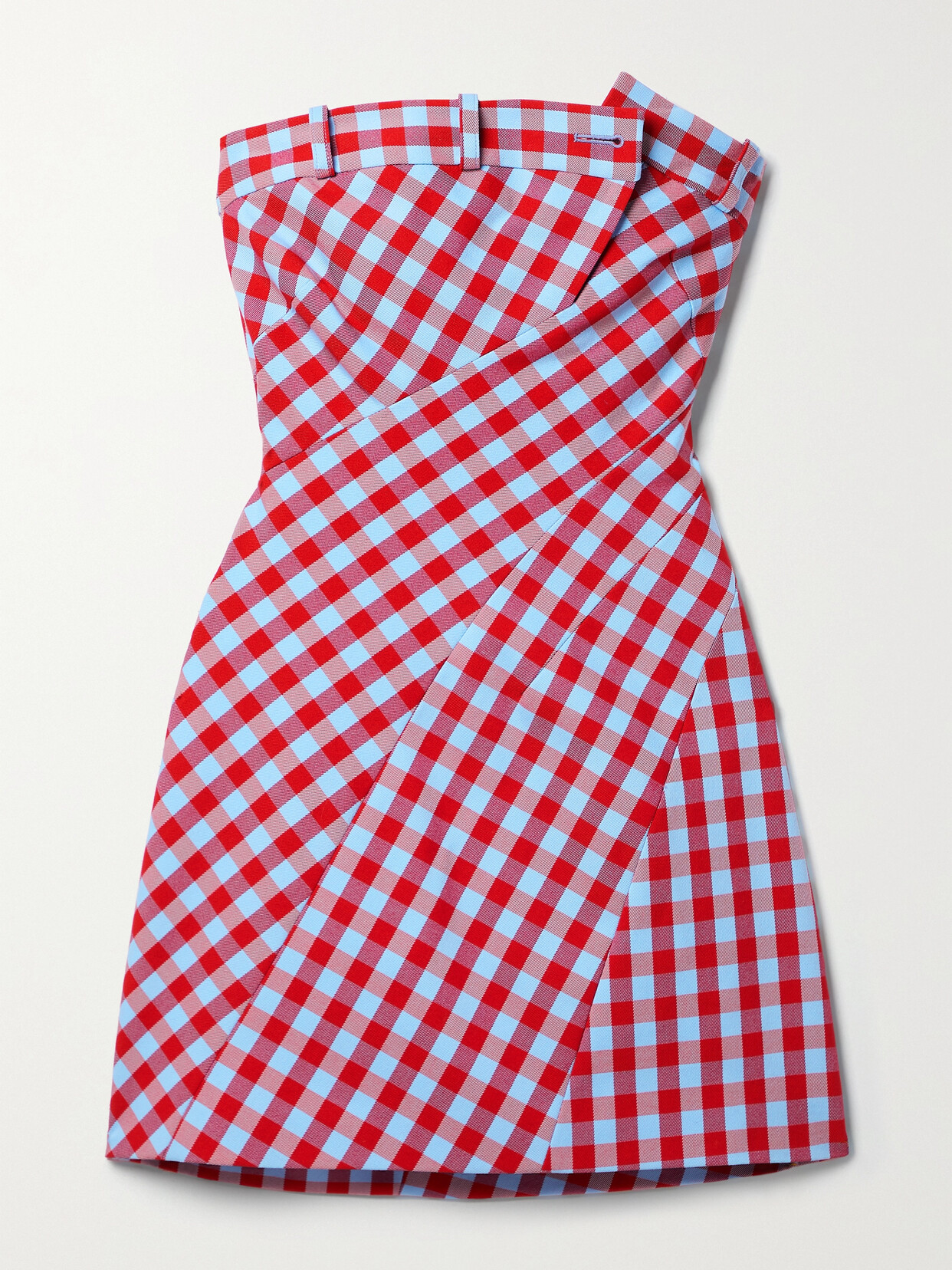 Monse - Asymmetric Strapless Checked Cotton-blend Twill Mini Dress - Red