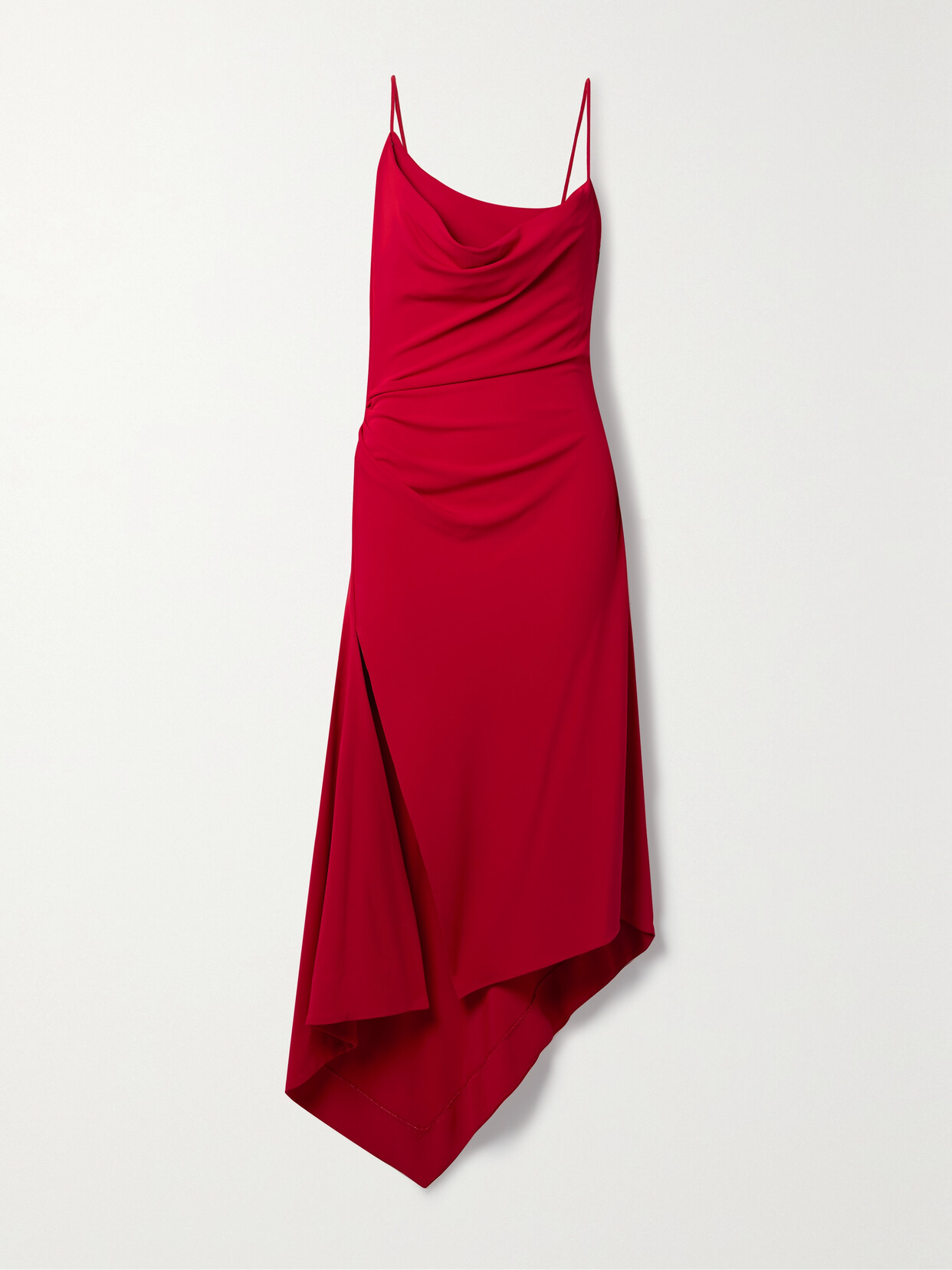 MONSE ASYMMETRIC DRAPED STRETCH-JERSEY MIDI DRESS