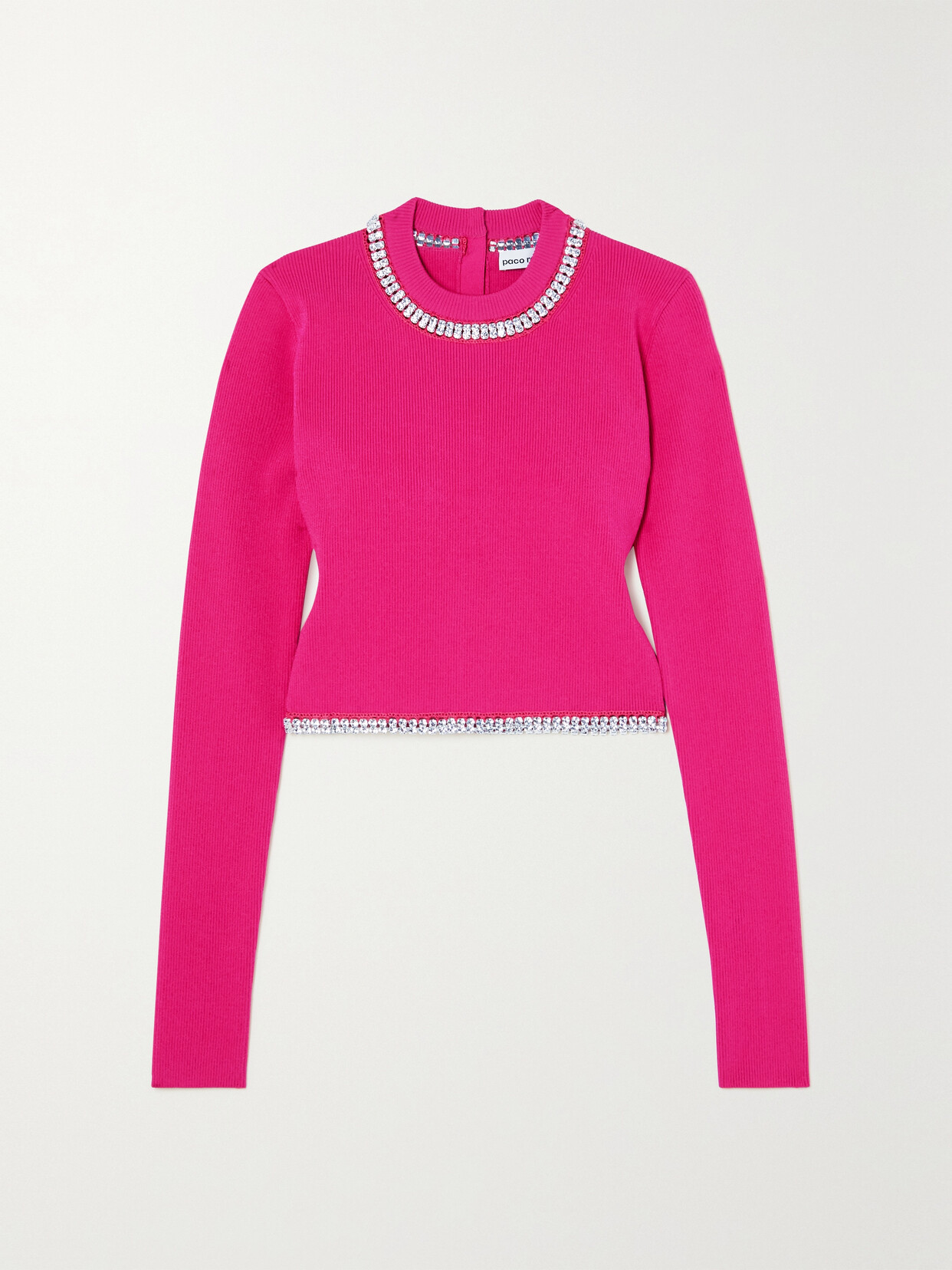 Rabanne - Cropped Embellished Ribbed-knit Sweater - Pink