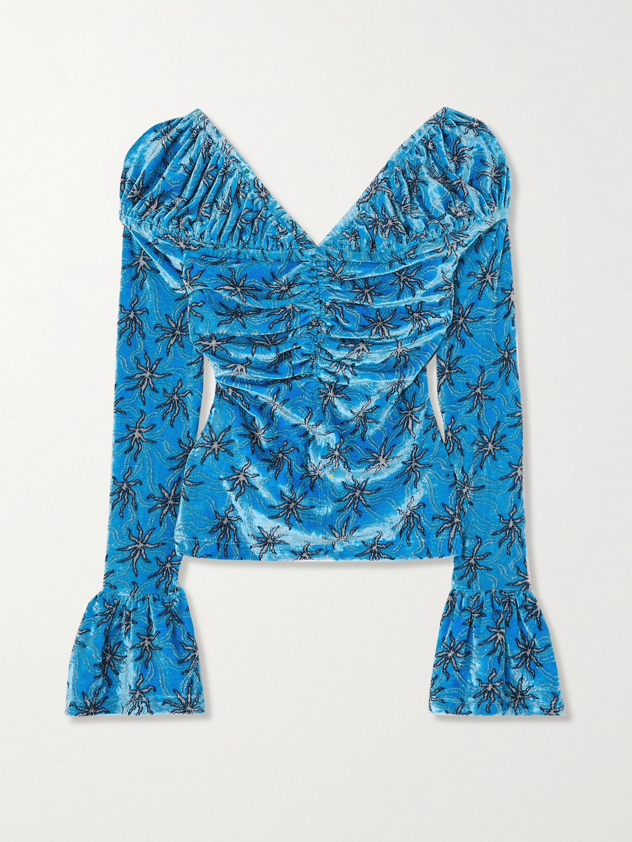 Paco Rabanne - Gathered Metallic Velvet-jacquard Top - Blue