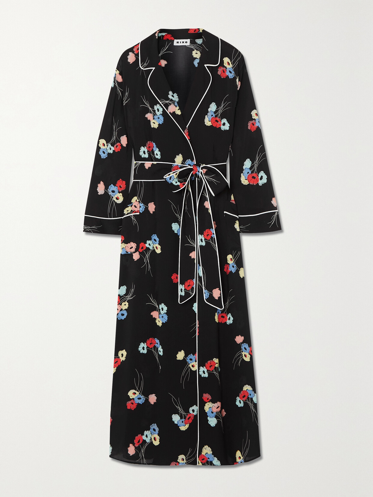 RIXO - Marta Belted Floral-print Crepe Robe - Black