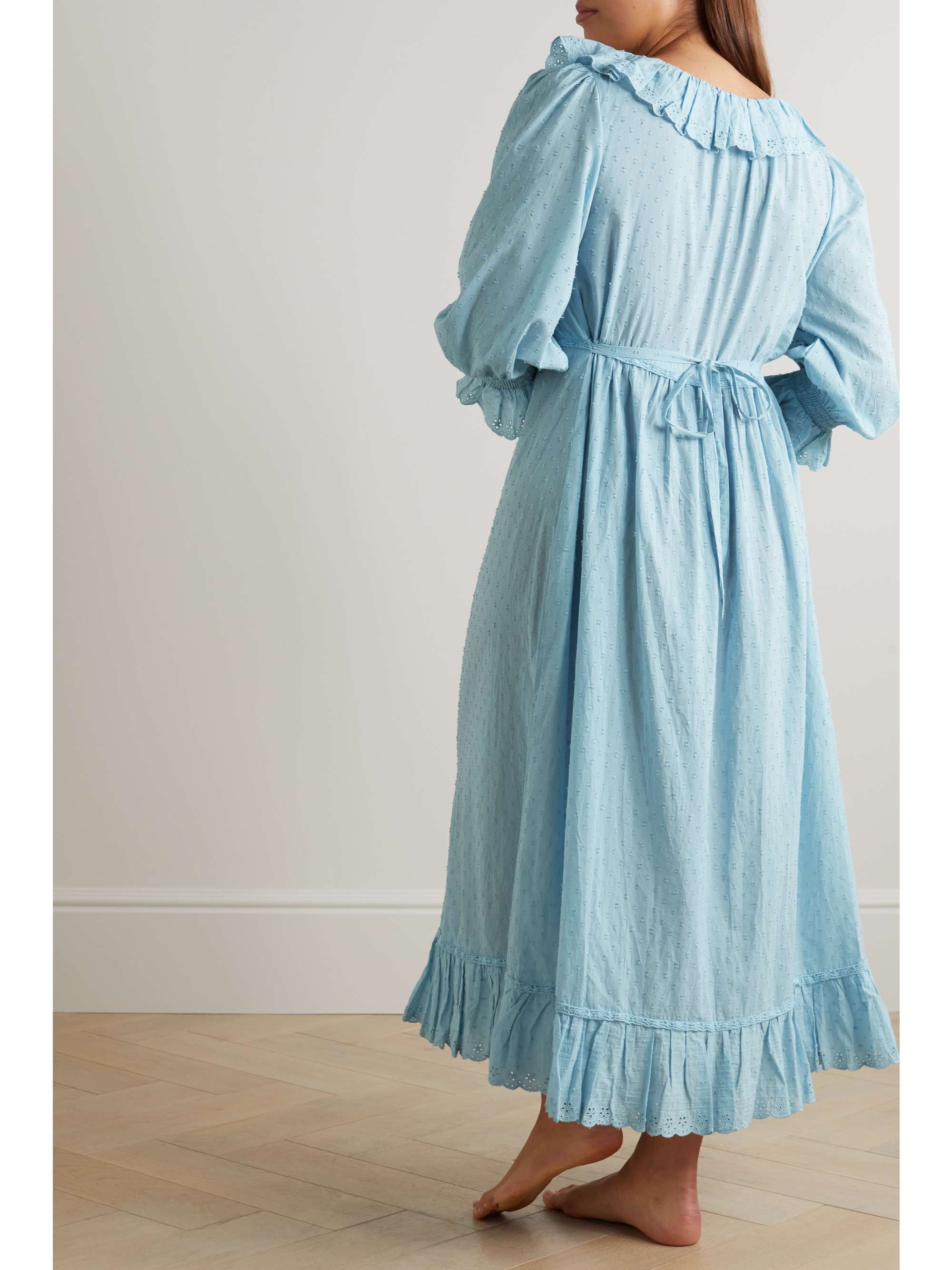 RIXO Della ruffled broderie anglaise-trimmed Swiss-dot cotton-voile nightdress