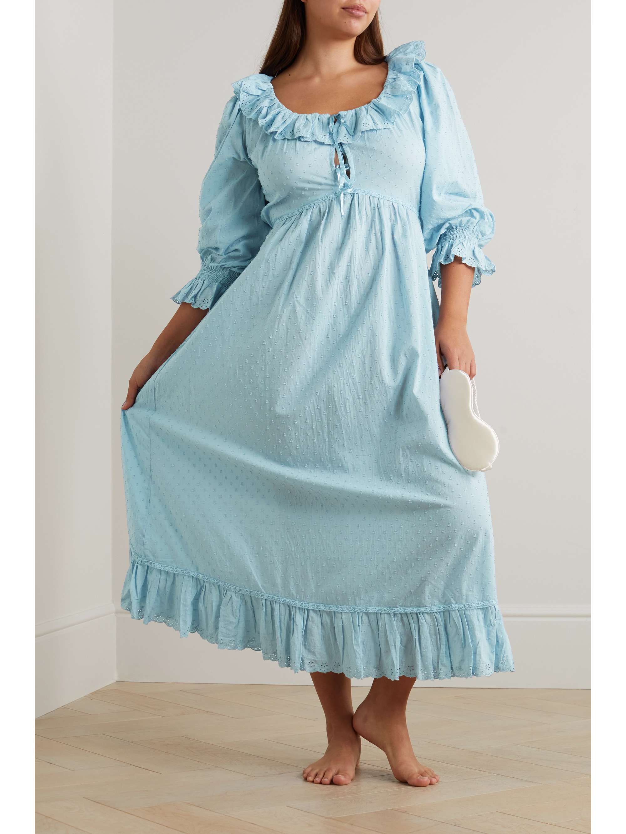 RIXO Della ruffled broderie anglaise-trimmed Swiss-dot cotton-voile nightdress