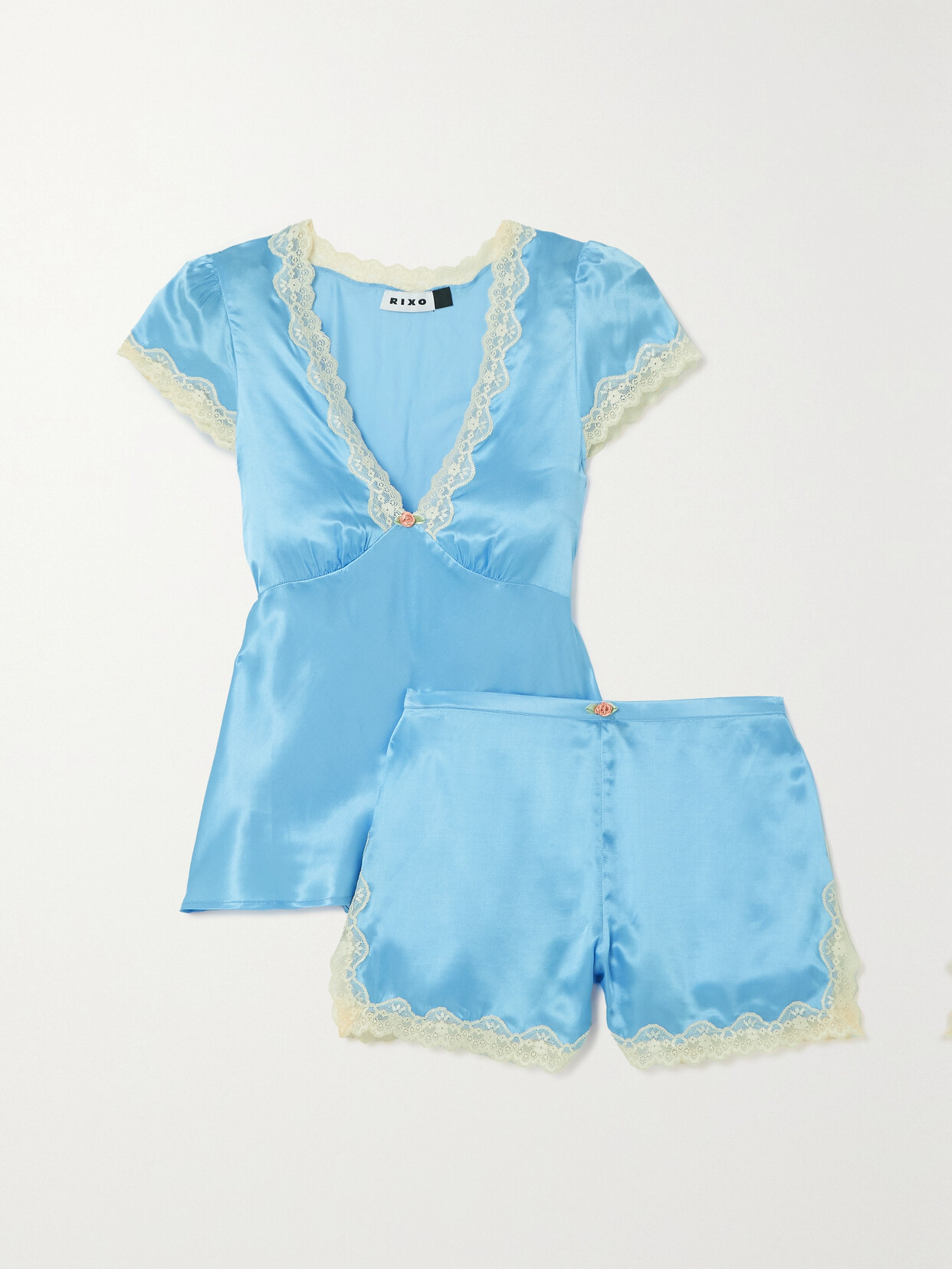 RIXO - Maddy Lace-trimmed Cotton And Silk-blend Satin Pajama Set - Blue