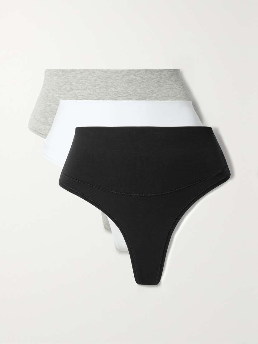 Spanx Control Set Of Three Stretch-cotton And Modal-blend Jersey Thongs
