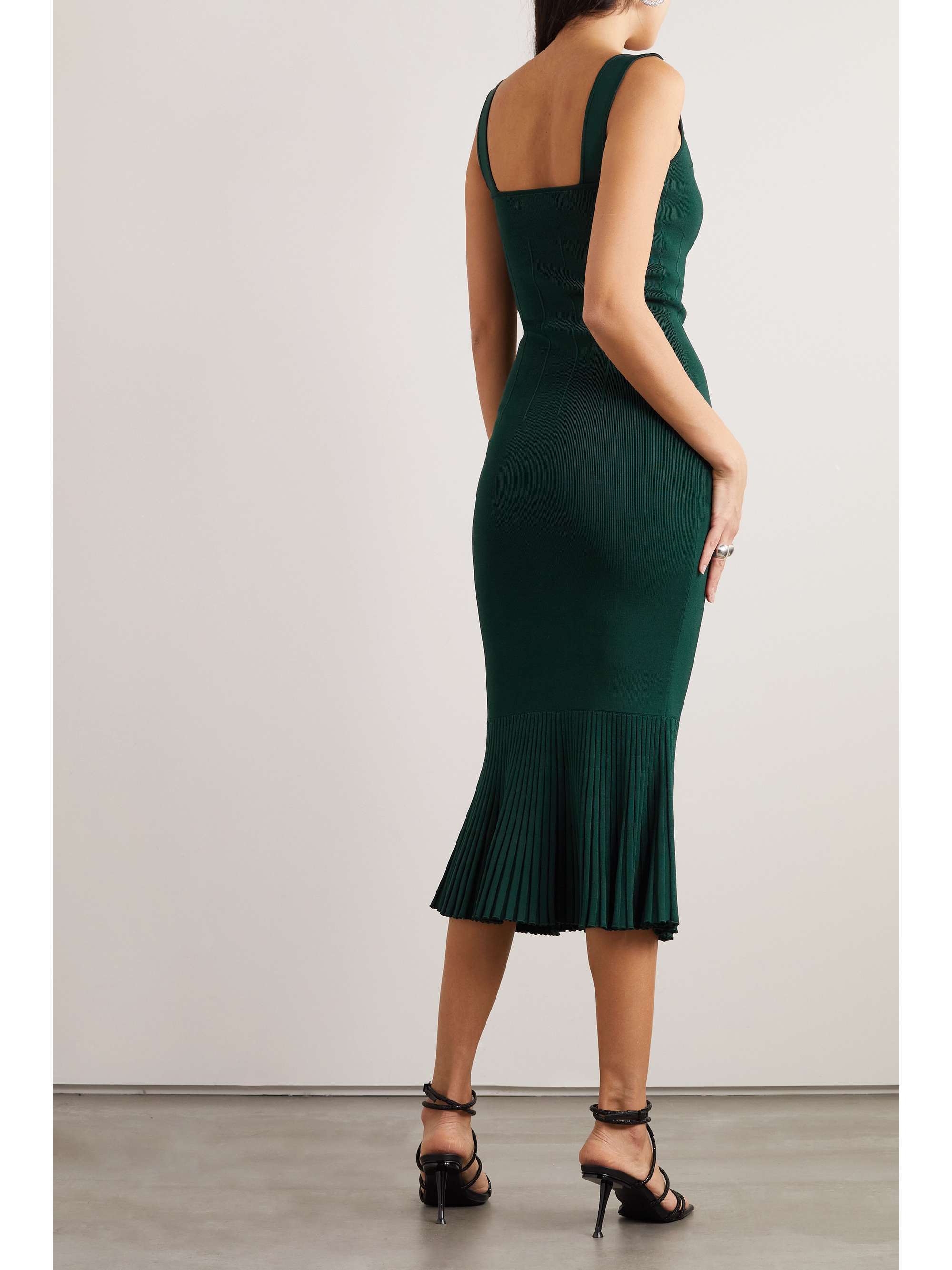 GALVAN Atalanta pleated stretch-knit midi dress