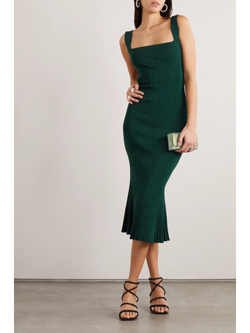 Galvan Atalanta pleated stretch-knit midi dress