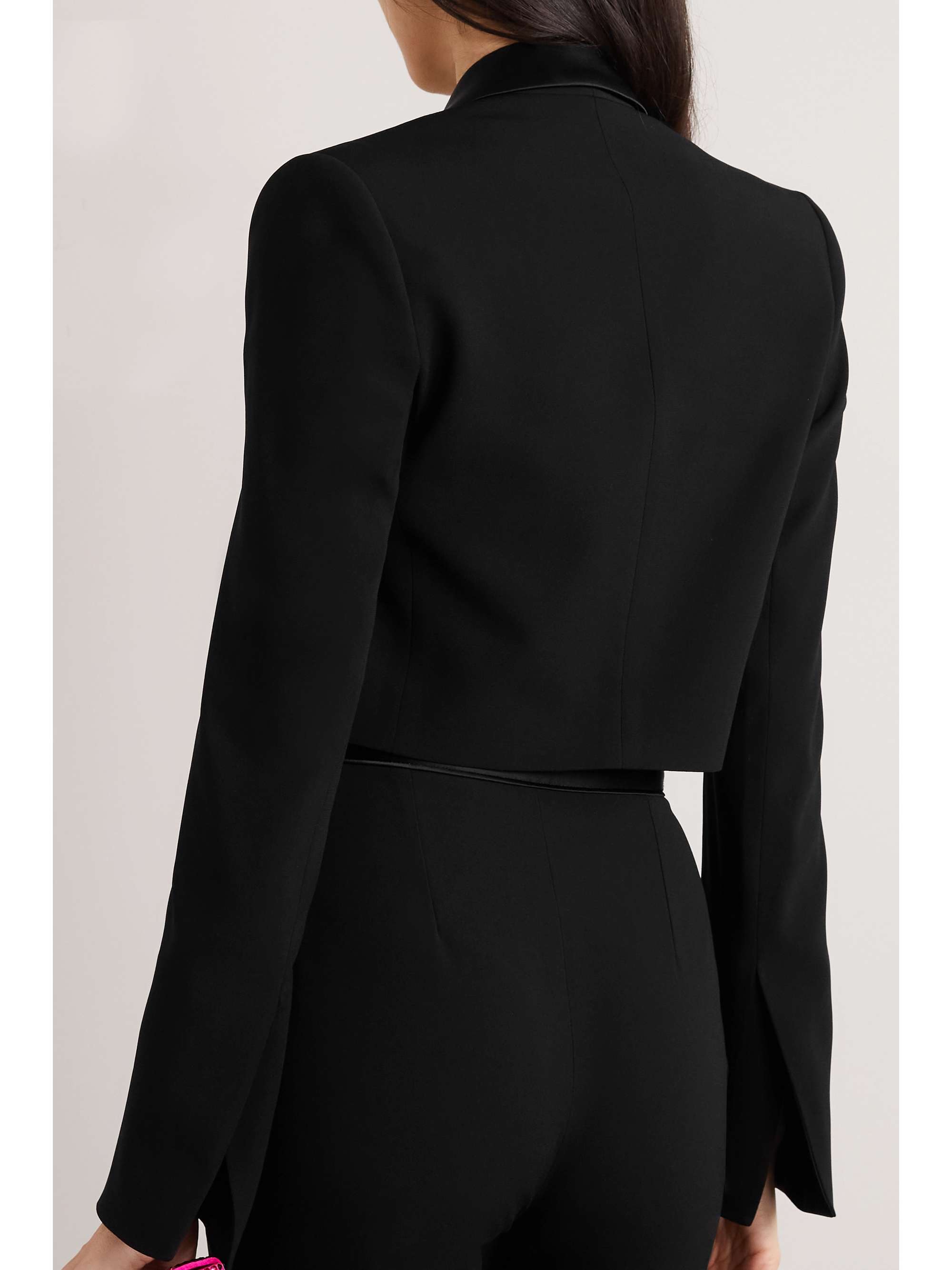 GALVAN Zengel cropped satin-trimmed crepe blazer