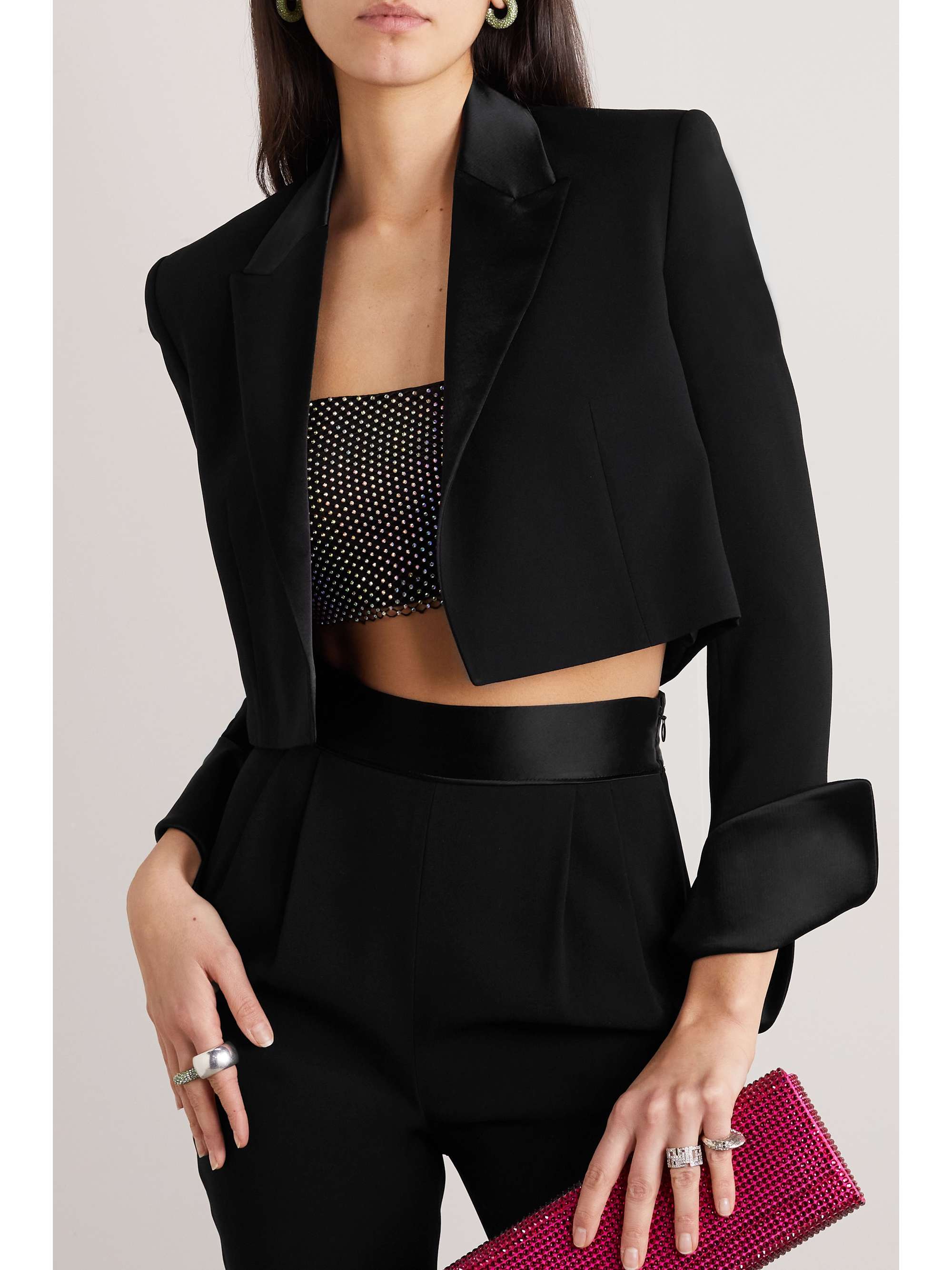 GALVAN Zengel cropped satin-trimmed crepe blazer