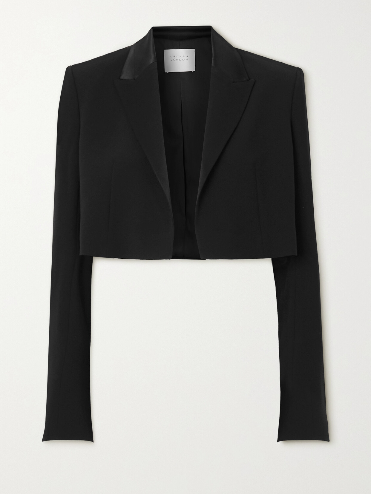 Shop Galvan Zengel Cropped Satin-trimmed Crepe Blazer In Black