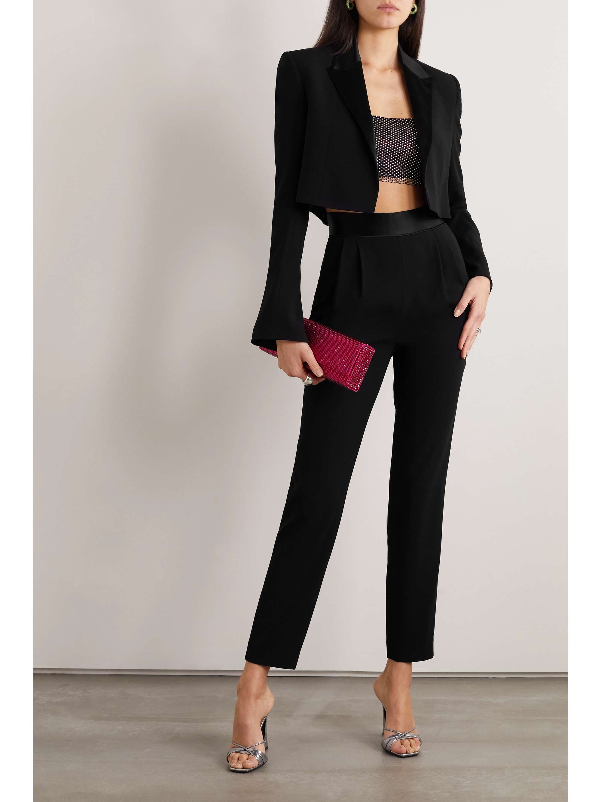GALVAN Zengel cropped satin-trimmed crepe blazer
