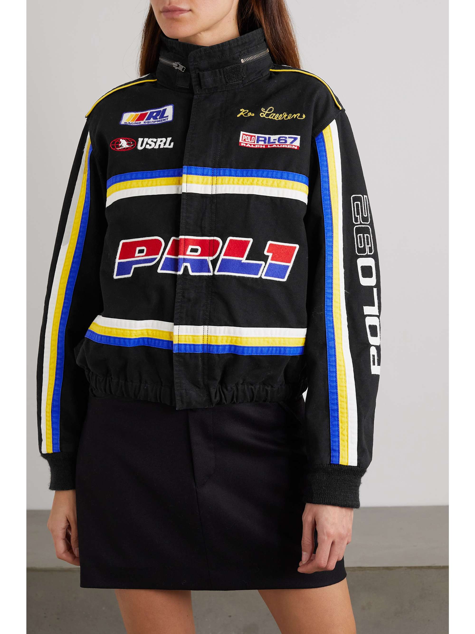 Polo Ralph Lauren - Embroidered Striped Cotton-Canvas Bomber Jacket - Black - Large - Net A Porter