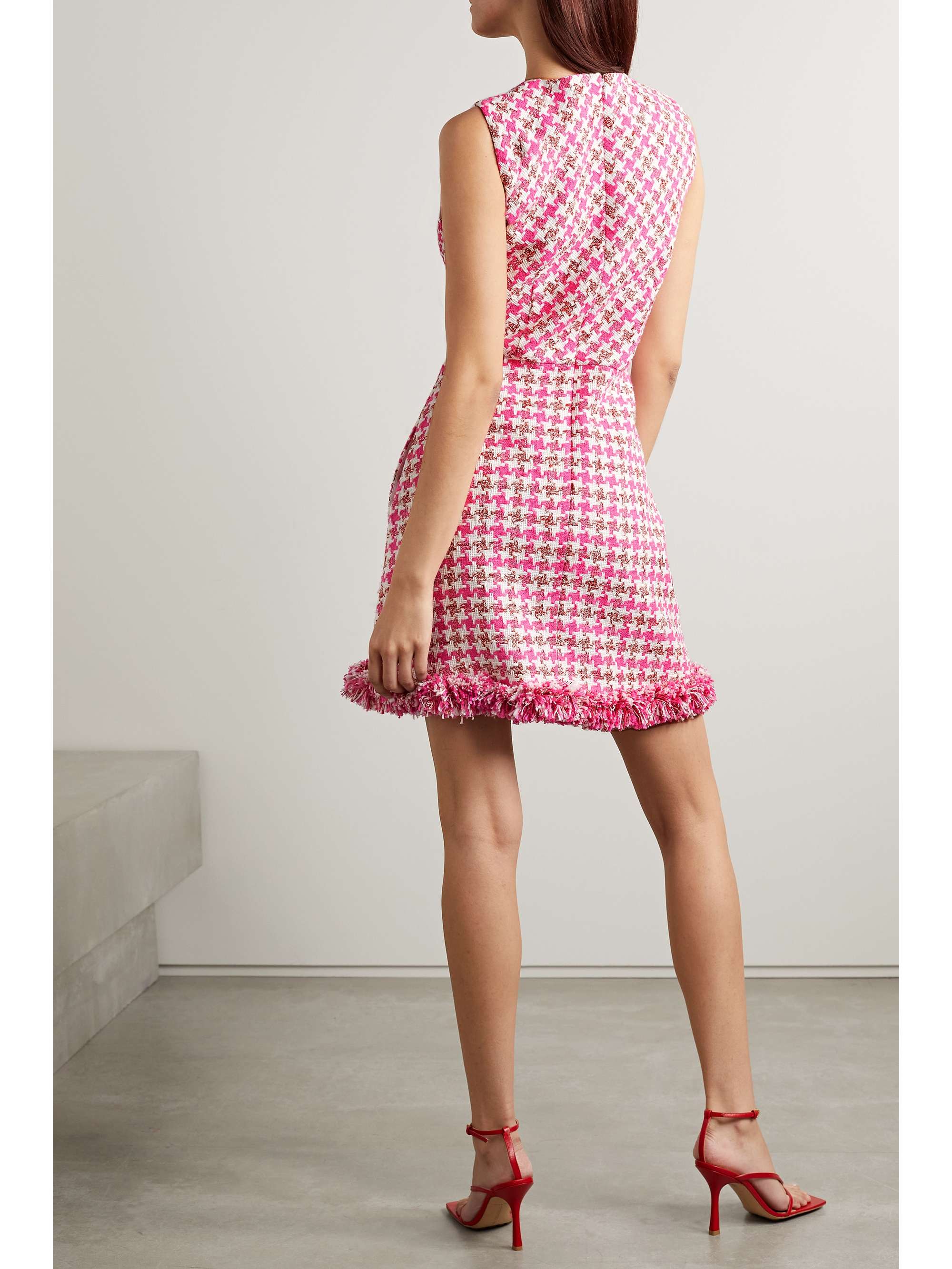 CAROLINA HERRERA Frayed houndstooth cotton-blend bouclé mini dress