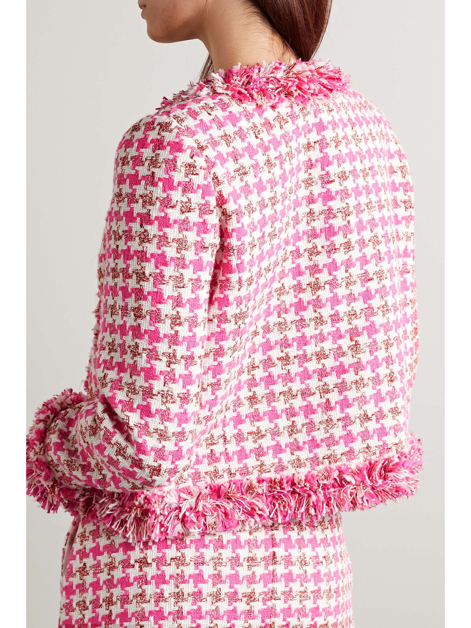 CAROLINA HERRERA Frayed houndstooth cotton-blend bouclé jacket