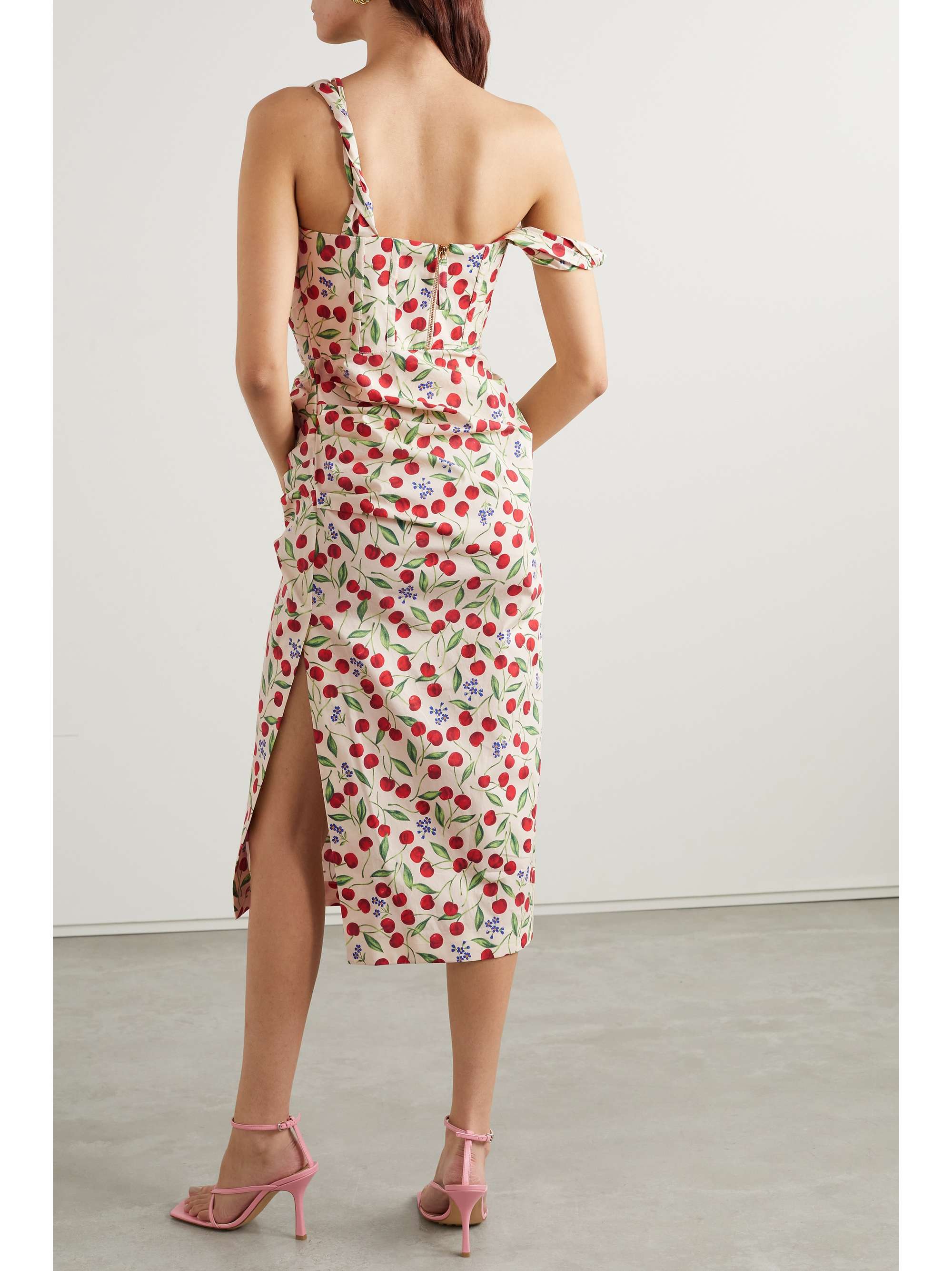 CAROLINA HERRERA One-shoulder printed stretch cotton-poplin midi dress