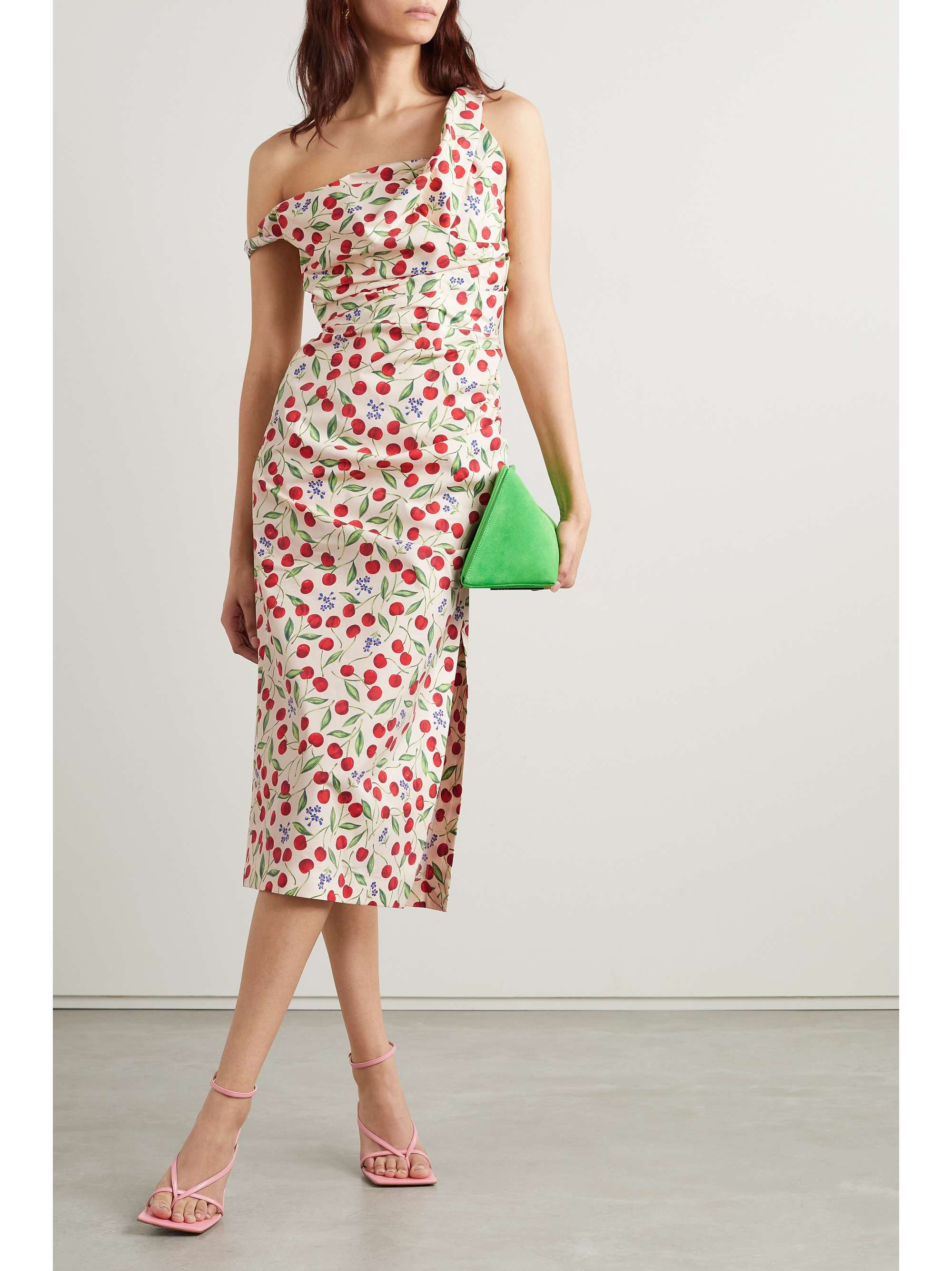 CAROLINA HERRERA One-shoulder printed stretch cotton-poplin midi dress
