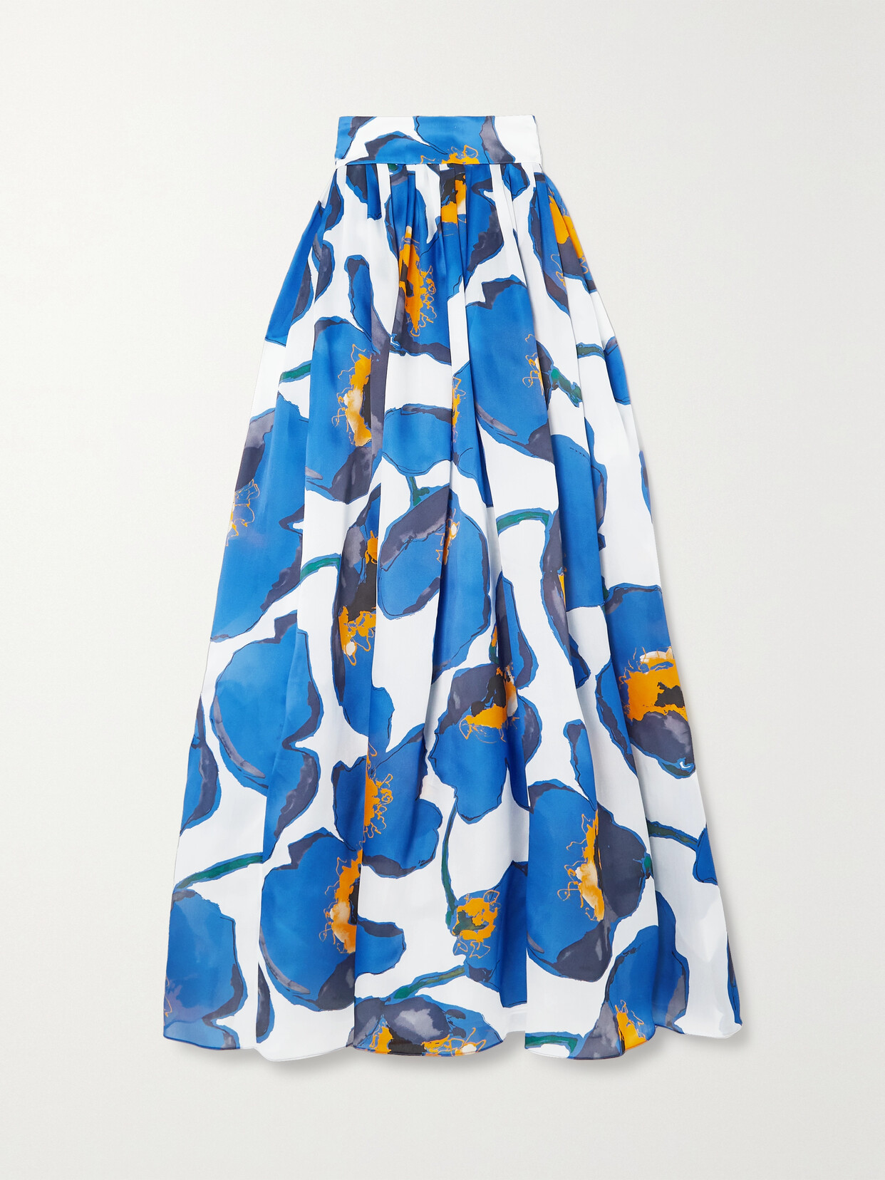 Carolina Herrera - Floral-print Silk-chiffon Maxi Skirt - Blue