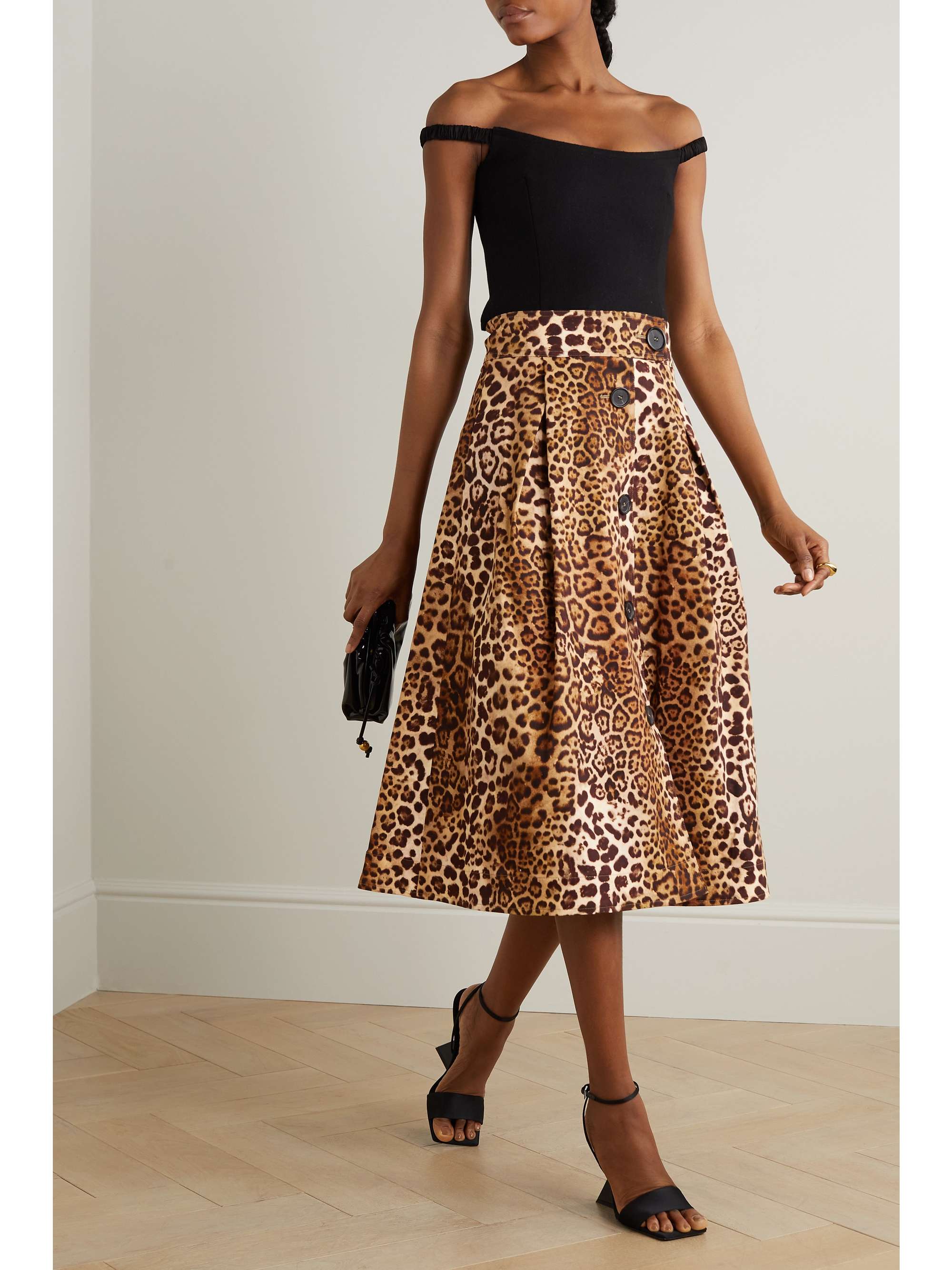 CAROLINA HERRERA Leopard-print stretch-cotton twill midi skirt