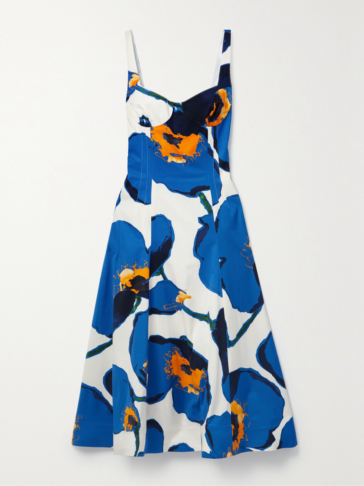 Carolina Herrera - Floral-print Faille Midi Dress - Blue