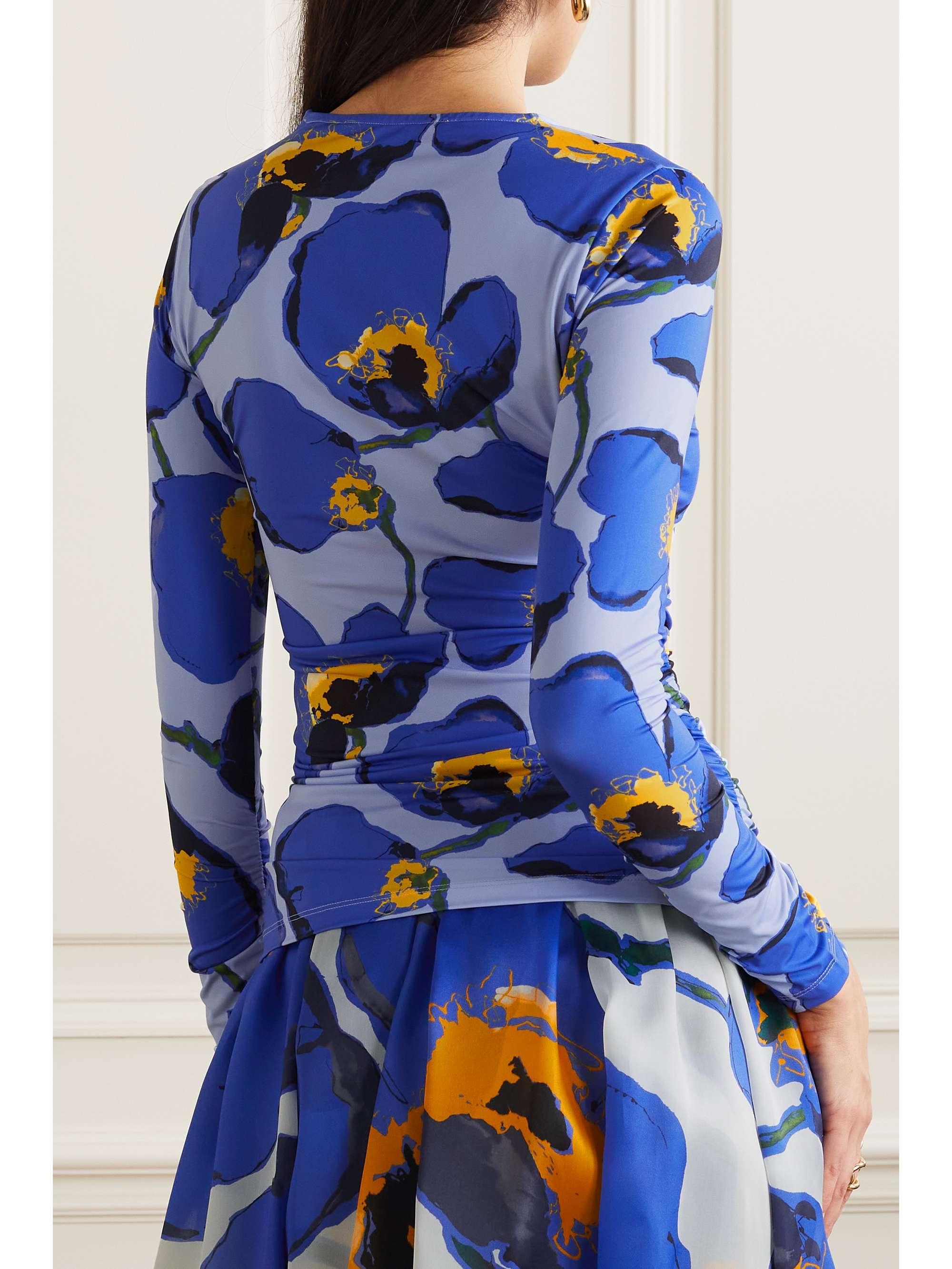 CAROLINA HERRERA Ruched floral-print stretch-jersey top