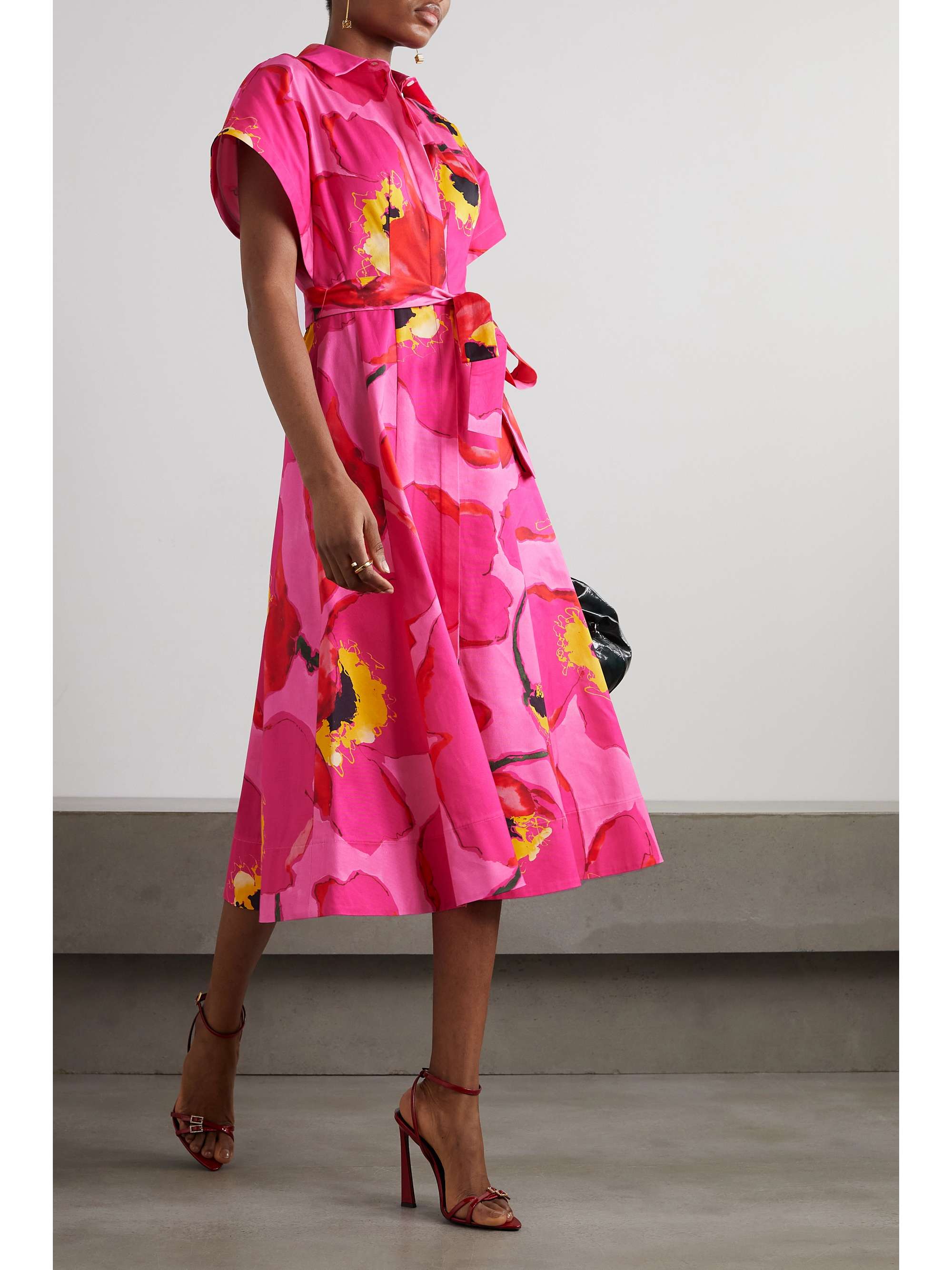 CAROLINA HERRERA Floral-print faille midi shirt dress