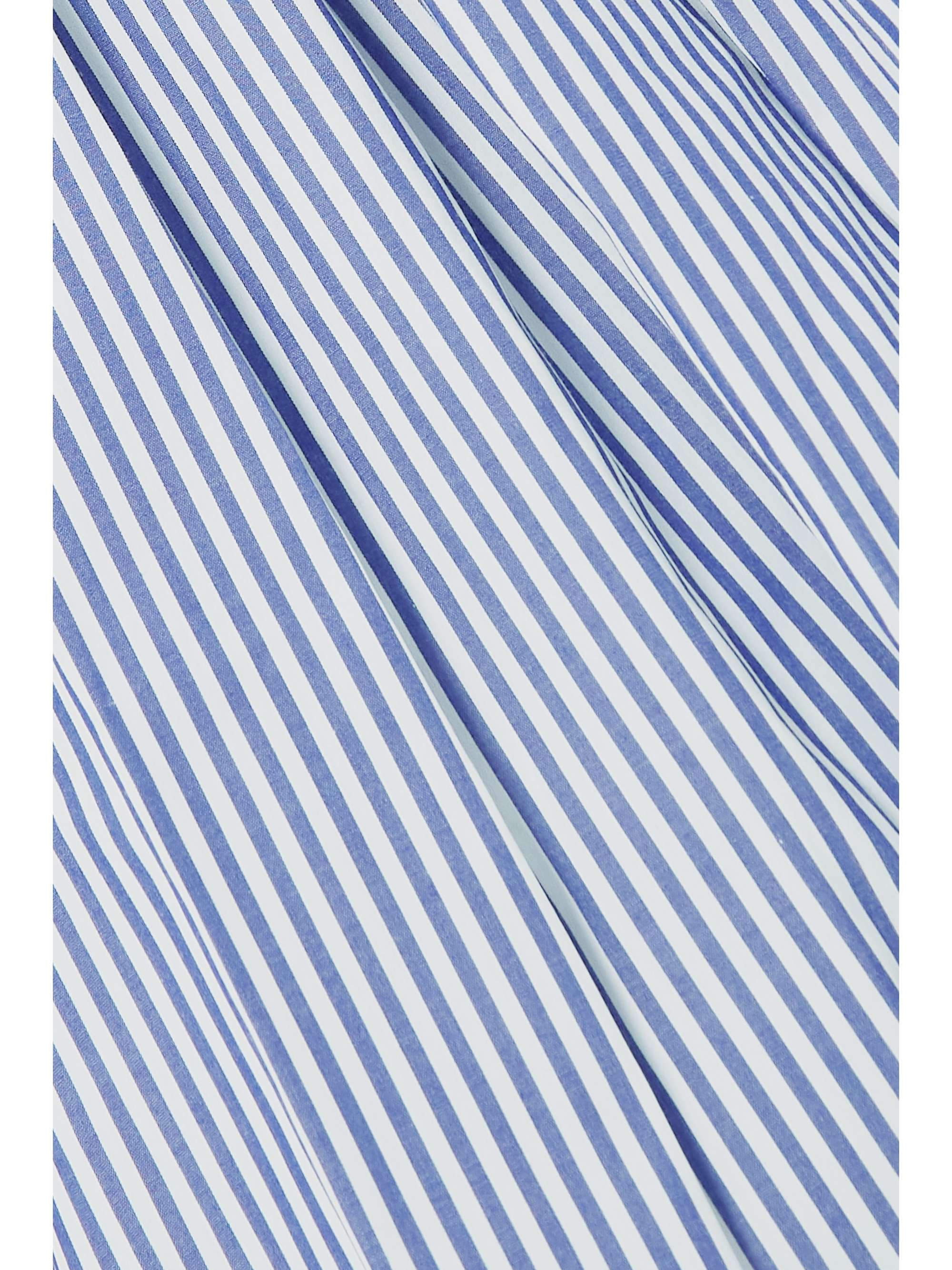 CAROLINA HERRERA Button-embellished gathered striped cotton-poplin mini dress