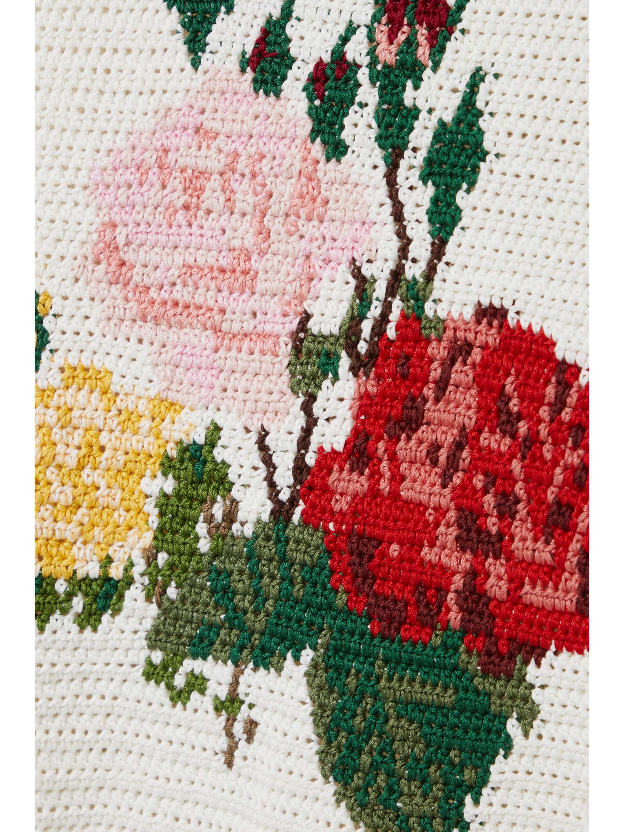OSCAR DE LA RENTA Fringed crochet-knit cotton sweater