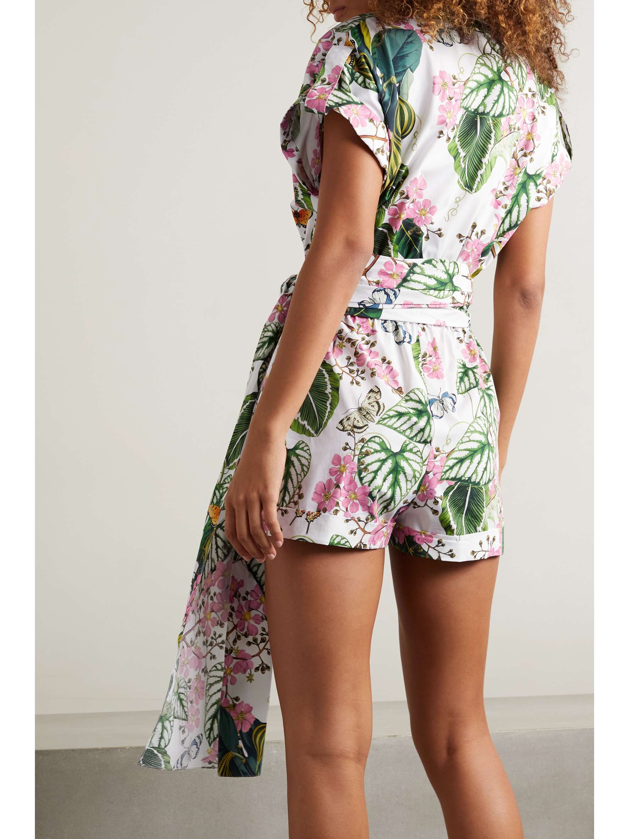 OSCAR DE LA RENTA Belted printed cotton-blend poplin playsuit