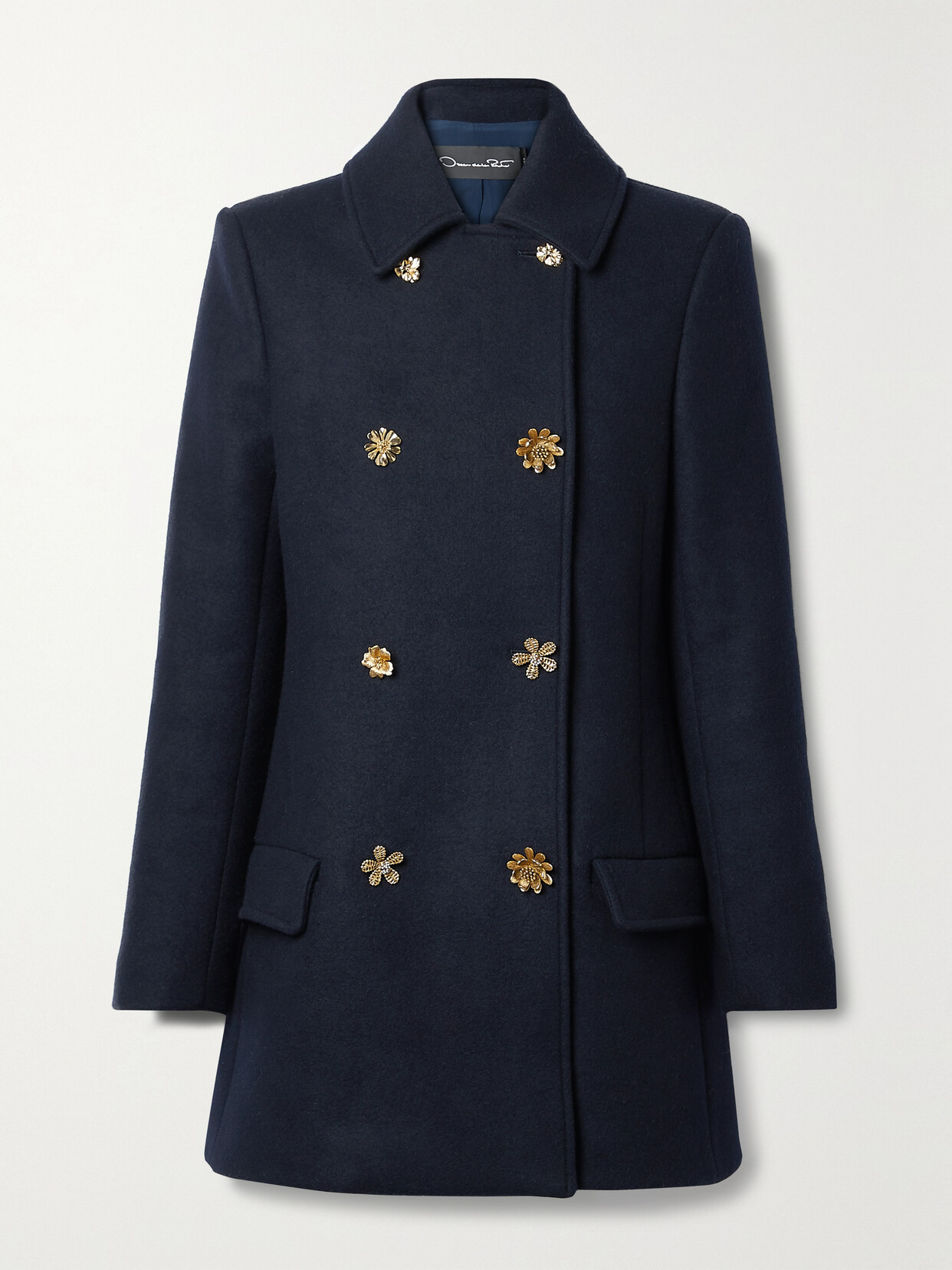 Oscar de la Renta - Double-breasted Embellished Wool Coat - Blue