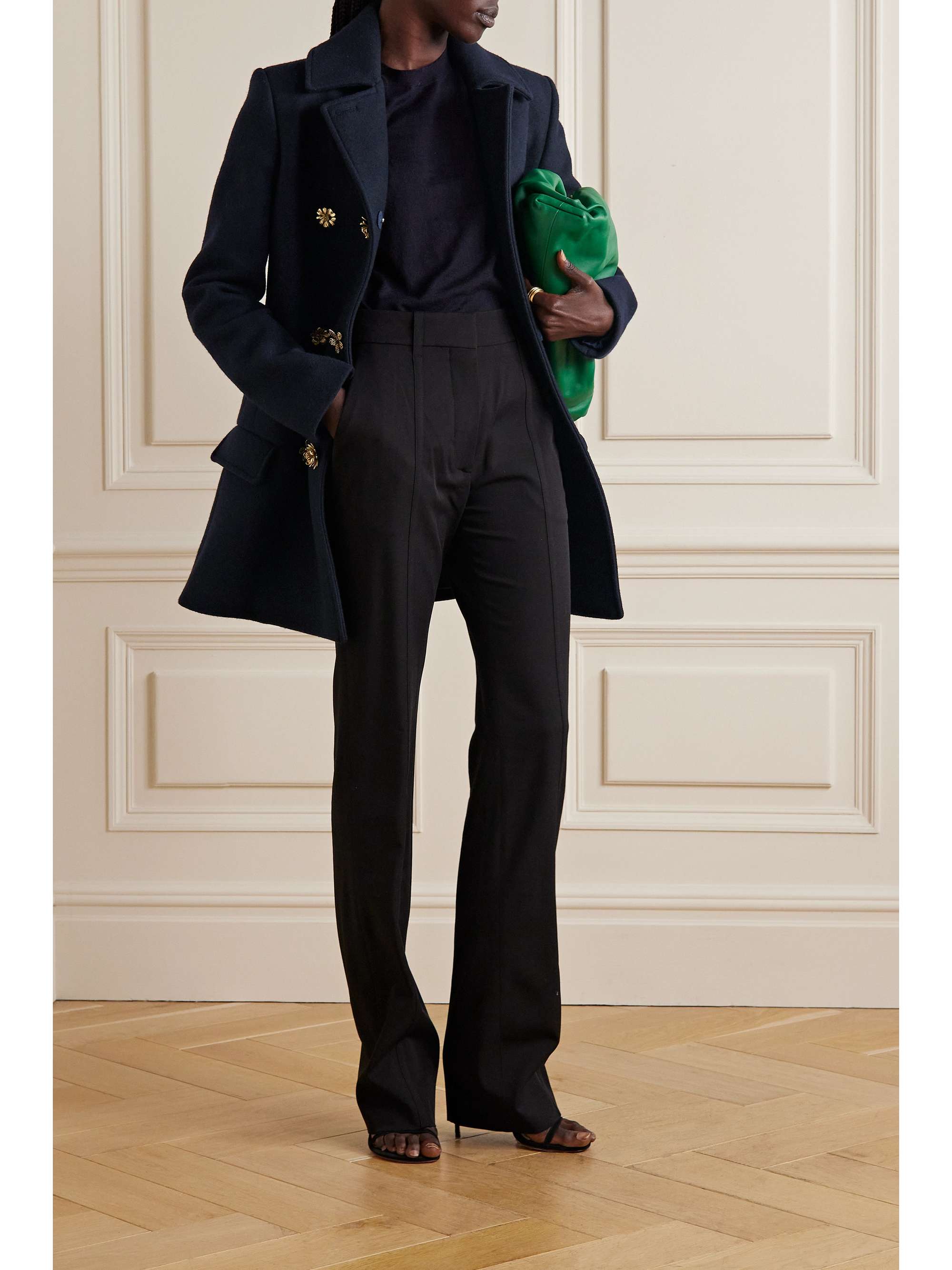 OSCAR DE LA RENTA Double-breasted embellished wool coat