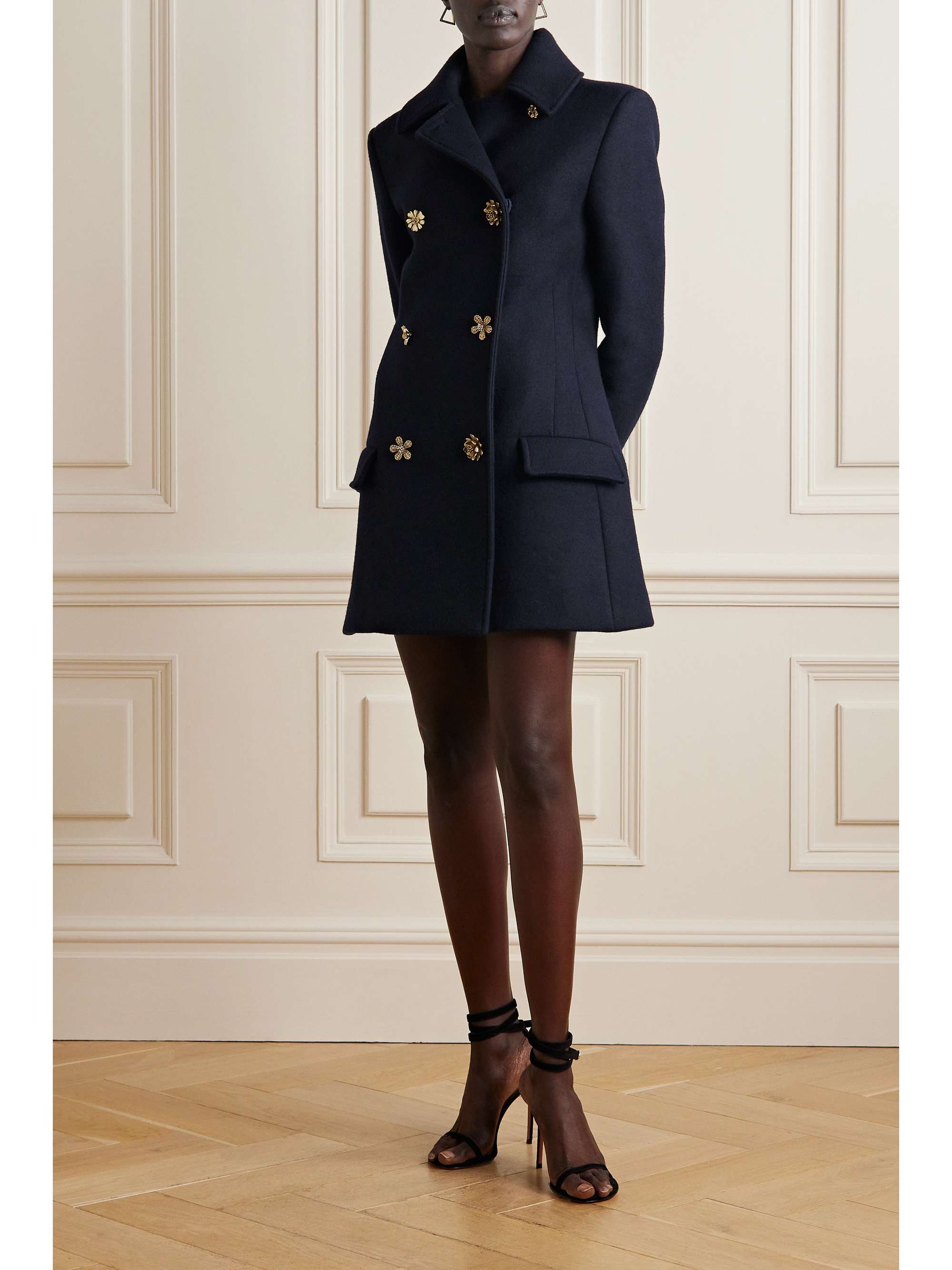OSCAR DE LA RENTA Double-breasted embellished wool coat