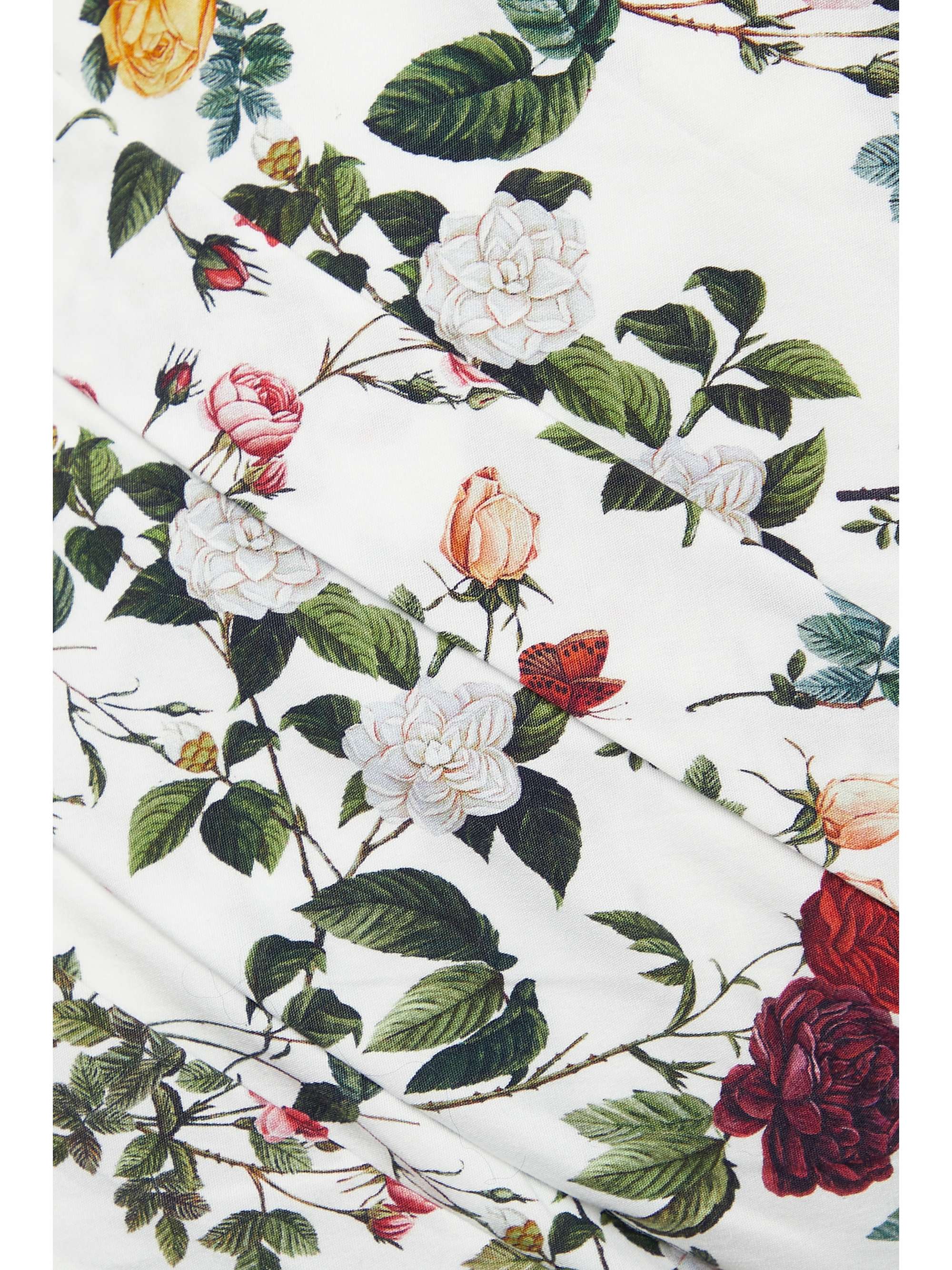 OSCAR DE LA RENTA Off-the-shoulder ruched floral-print cotton-blend mini dress