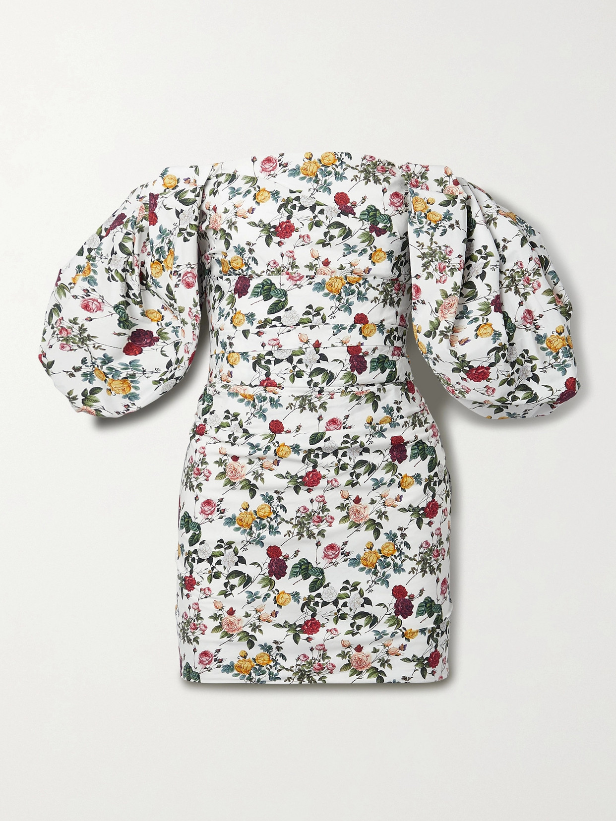 Oscar de la Renta Off-the-shoulder Ruched Floral-print Cotton-blend Mini Dress - White