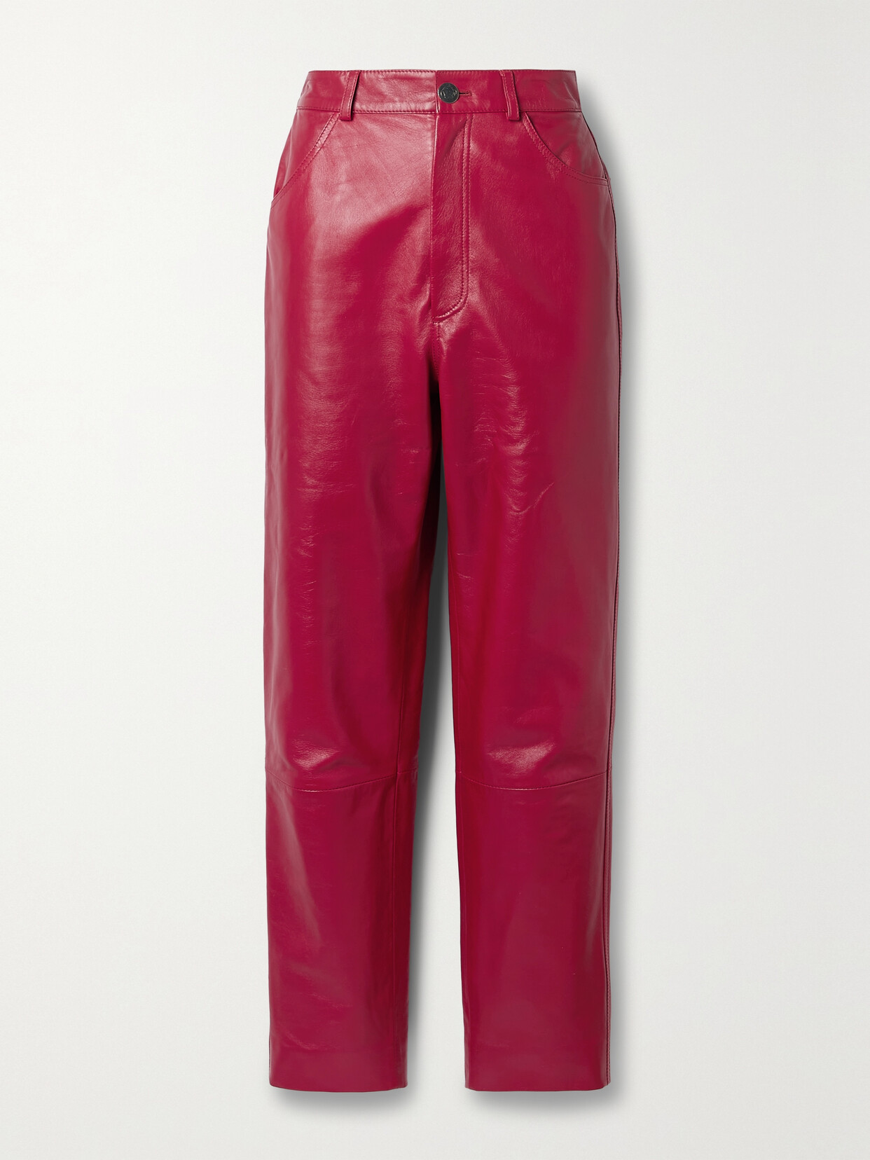 Oscar de la Renta Cropped Leather Straight-leg Pants - Red