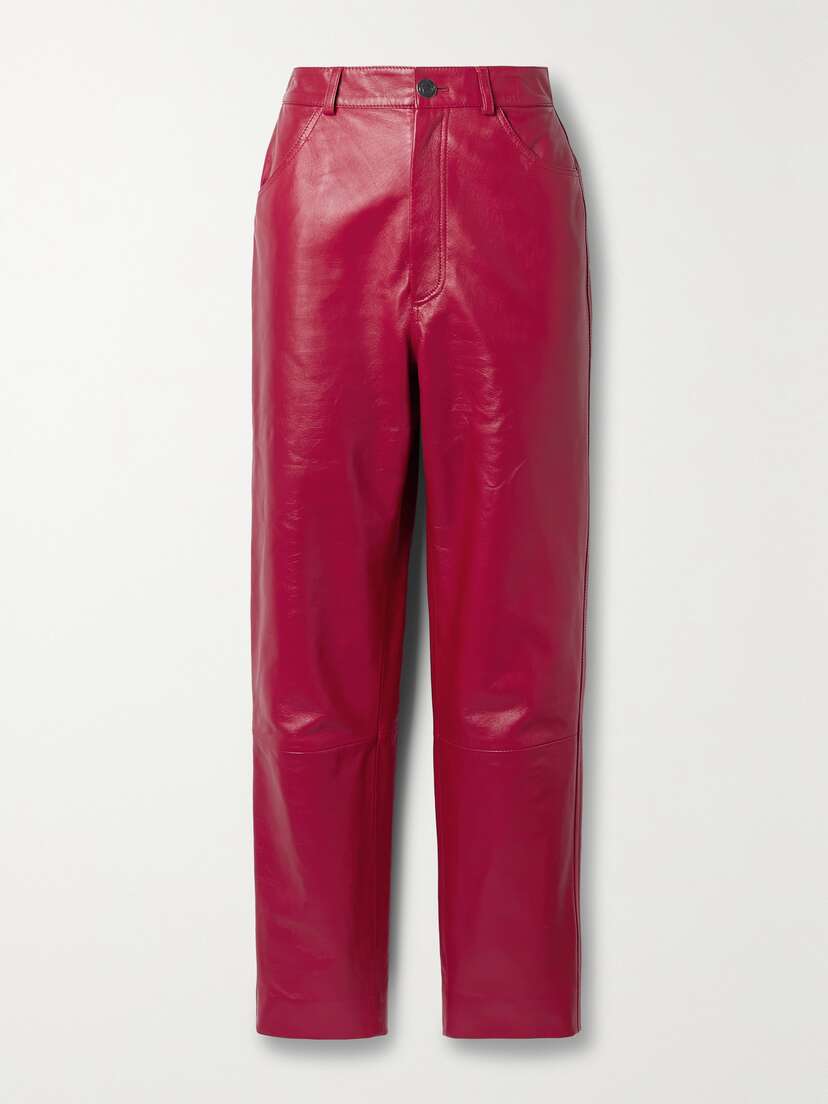 Oscar de la Renta Cropped Leather Straight-leg Pants