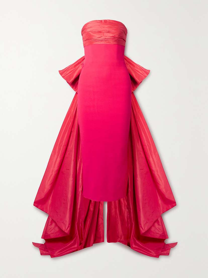 Oscar de la Renta Bow-embellished Taffeta-trimmed Stretch-knit Gown
