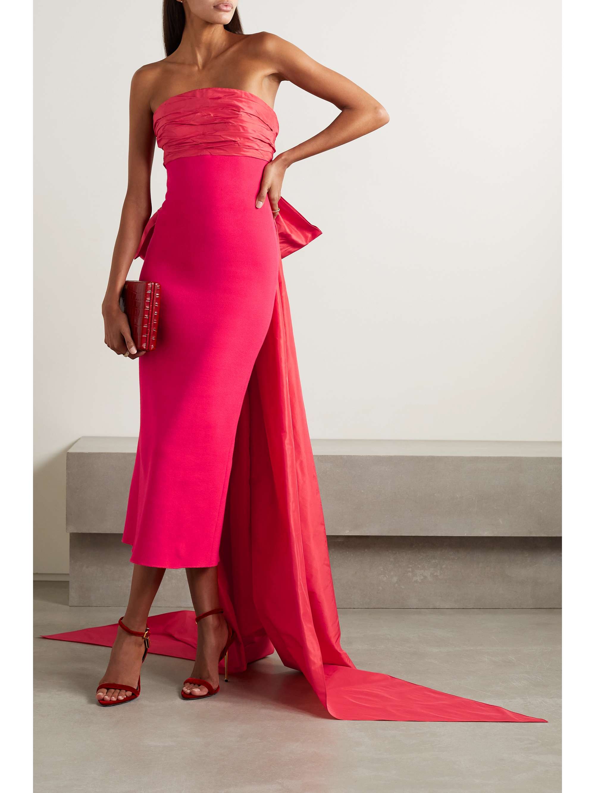 OSCAR DE LA RENTA 蝴蝶结缀饰塔夫绸边饰弹力针织礼服