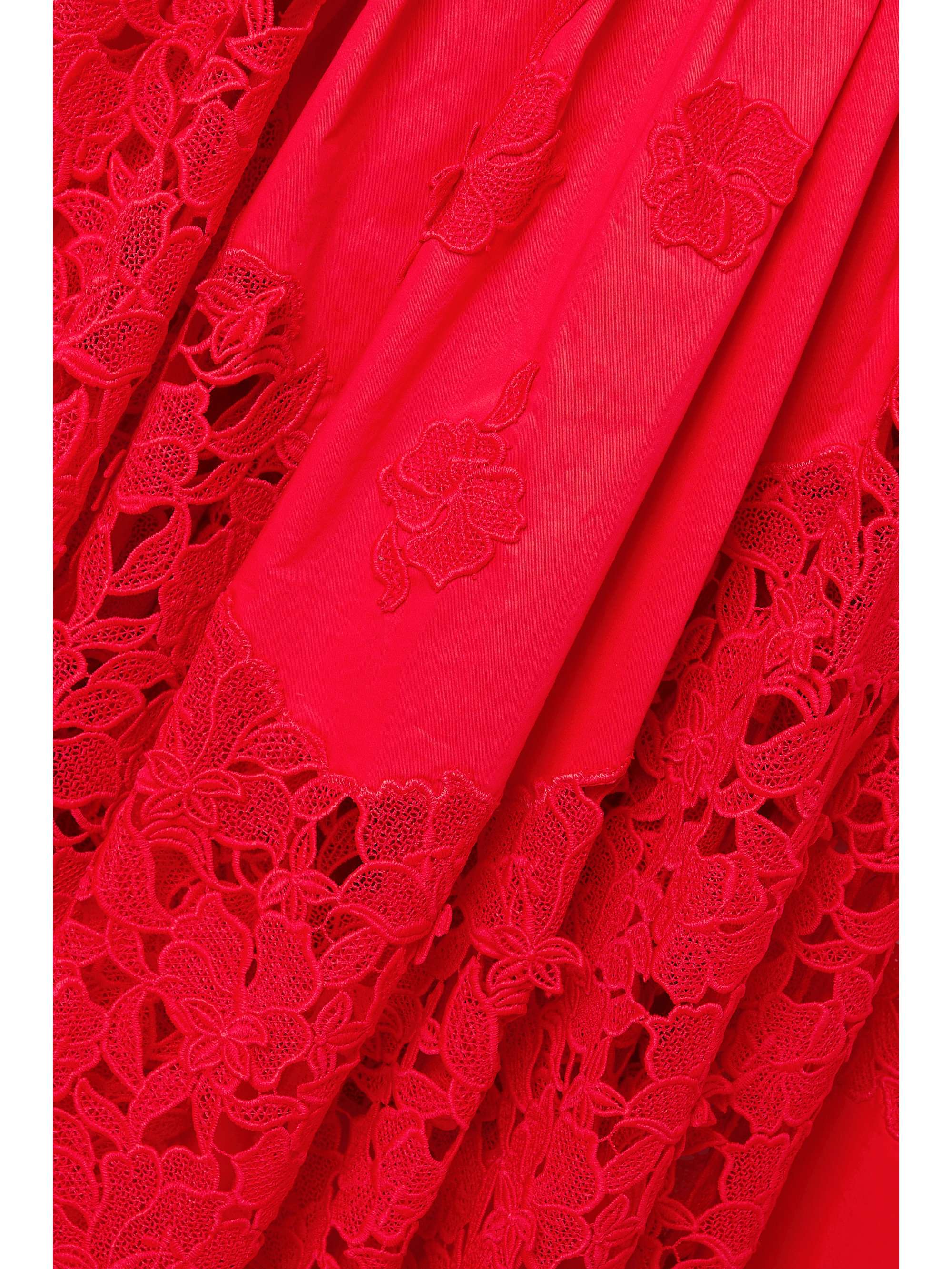 OSCAR DE LA RENTA Guipure lace-trimmed cotton-blend poplin midi dress