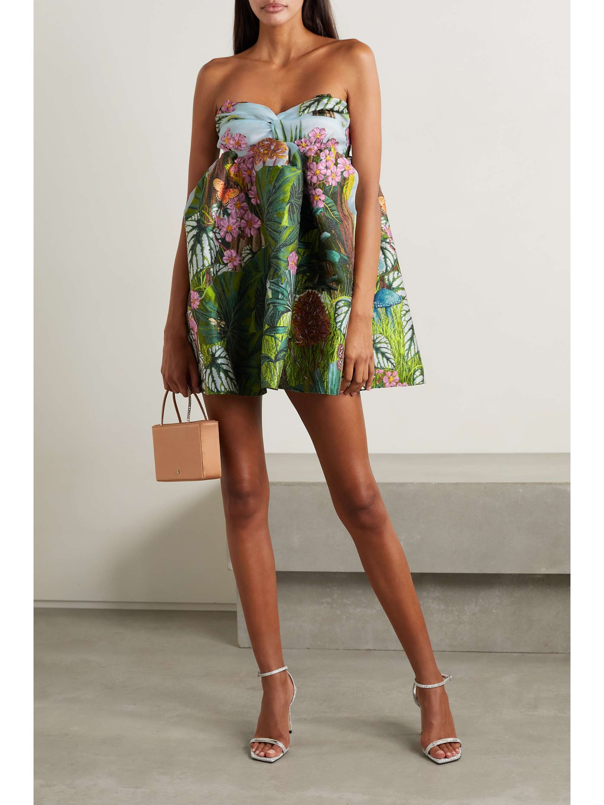 OSCAR DE LA RENTA Strapless fil coupé chiffon mini dress