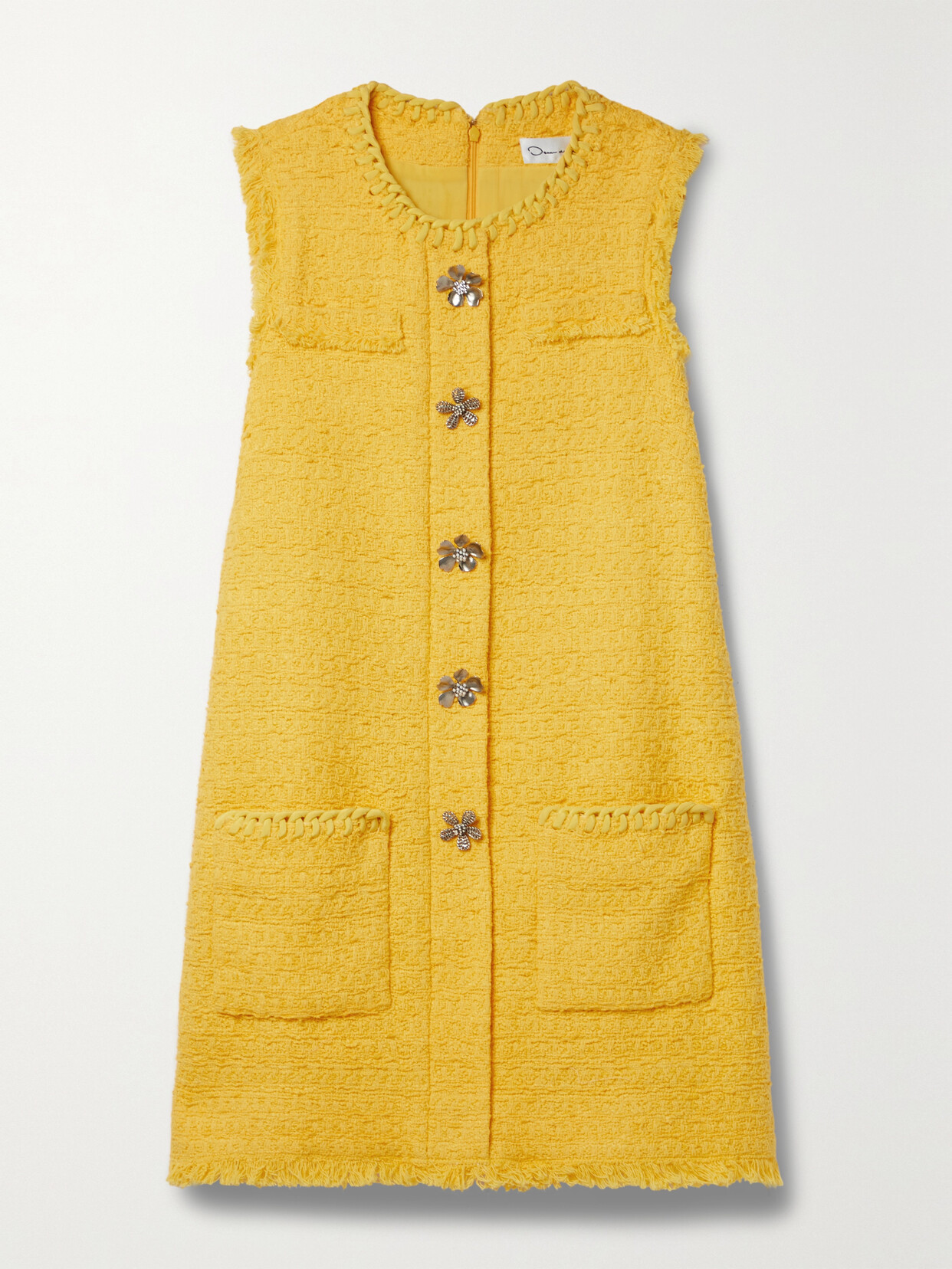 Oscar de la Renta - Embellished Cotton-blend Tweed Mini Dress - Yellow