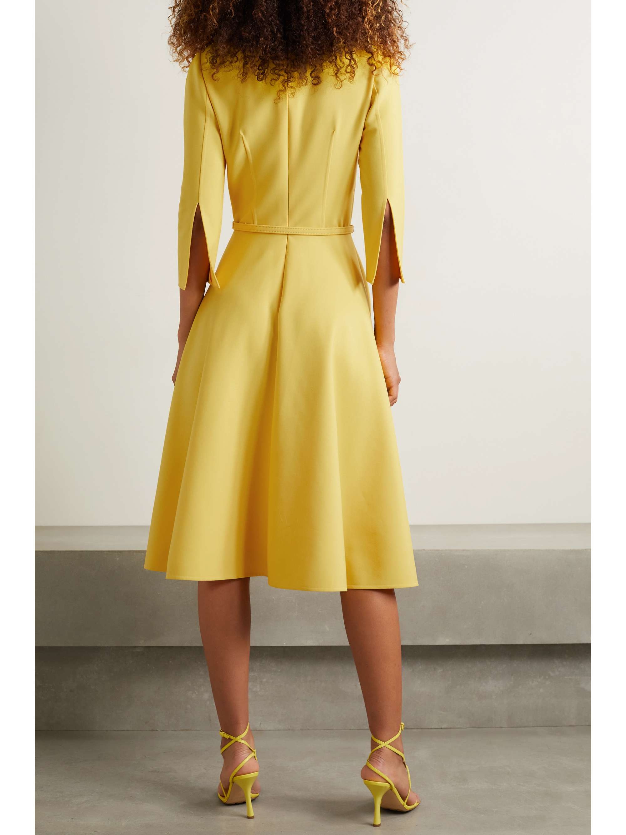OSCAR DE LA RENTA 正面系带配腰带羊毛混纺中长连衣裙