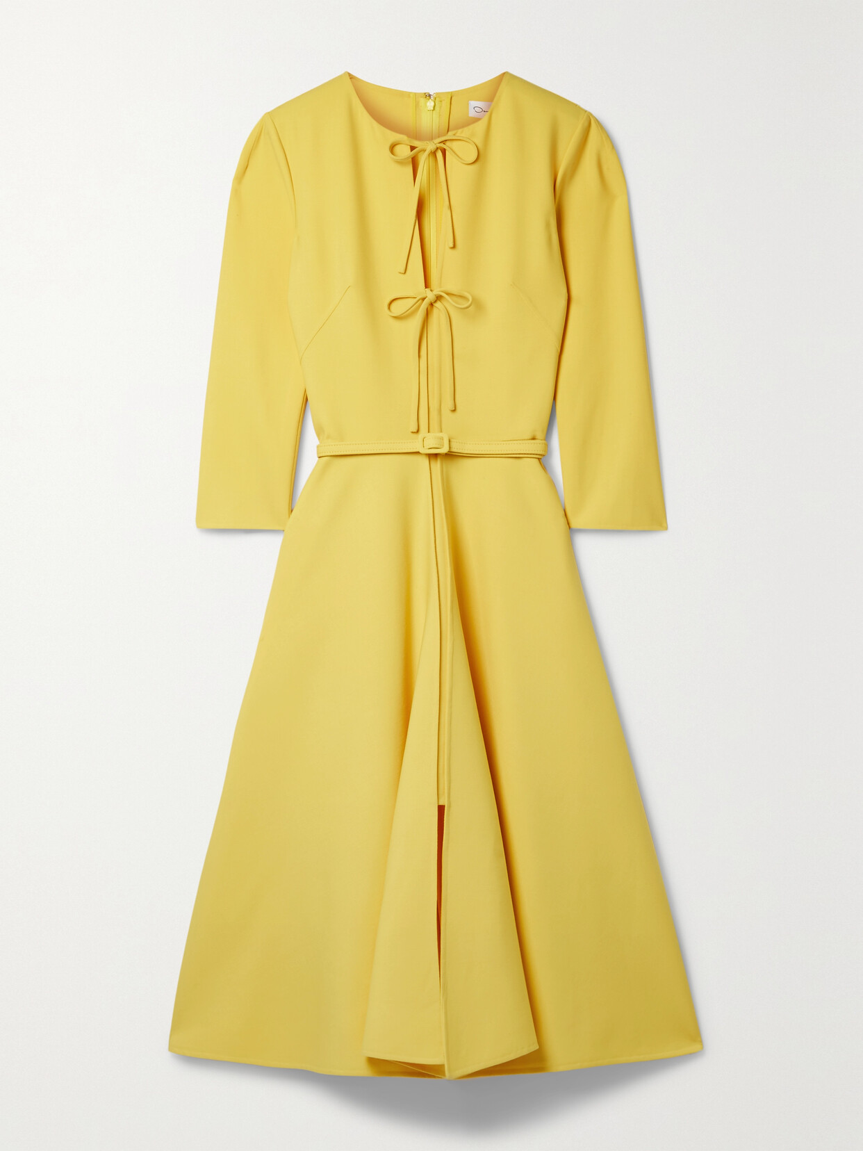 Oscar de la Renta - Tie-front Belted Wool-blend Midi Dress - Yellow