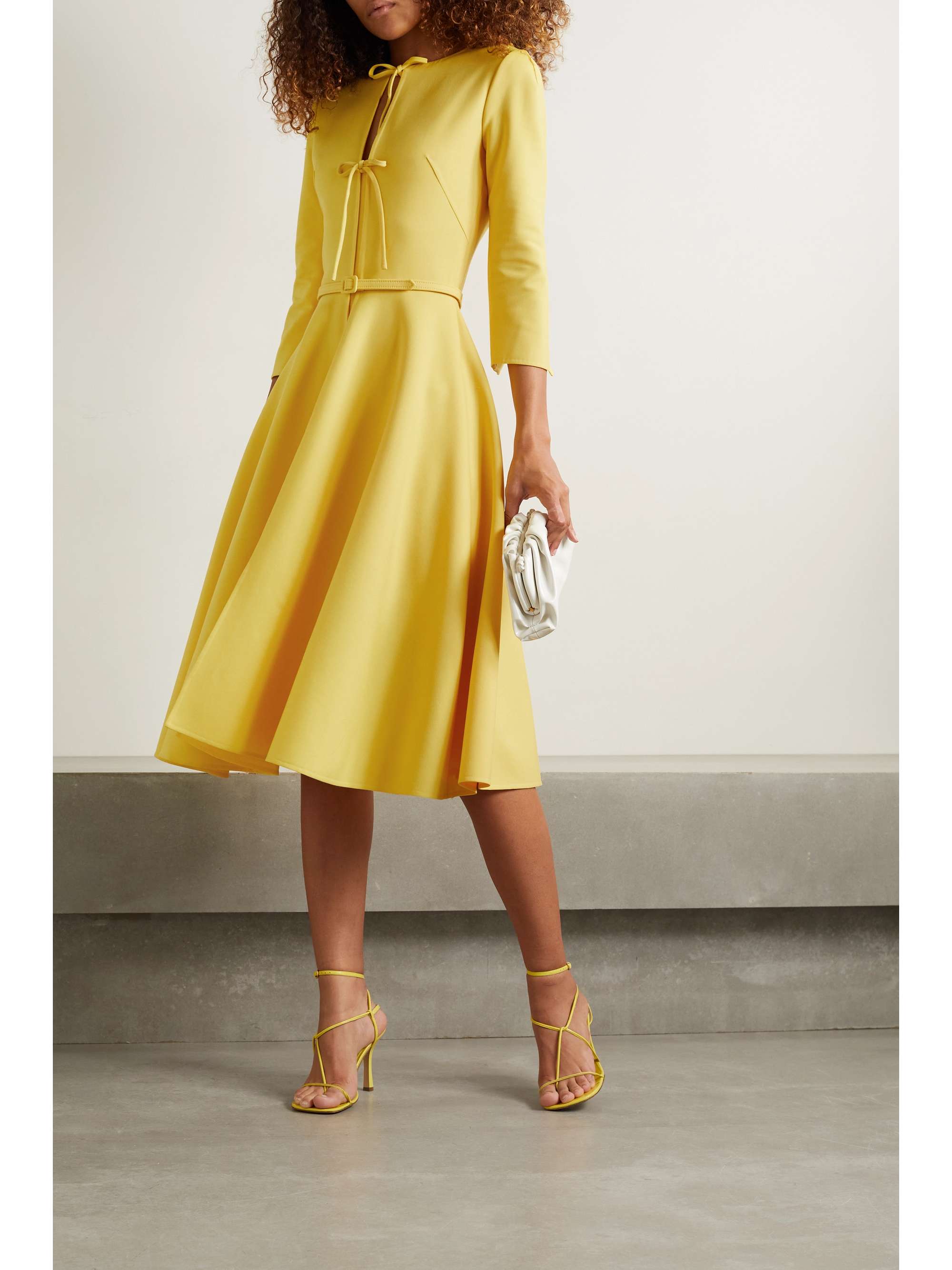 OSCAR DE LA RENTA Tie front belted wool blend midi dress NET A PORTER